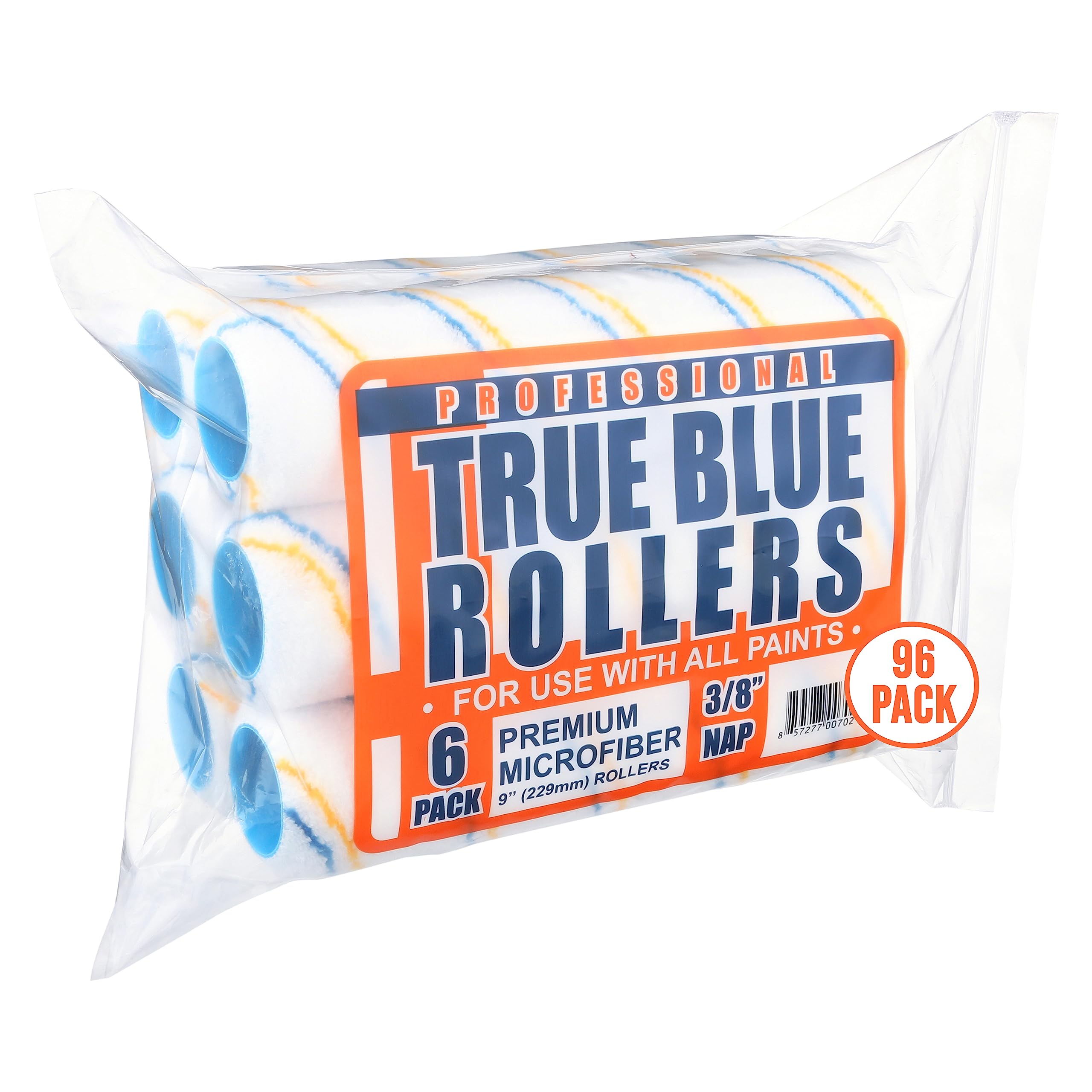 True Blue 9 Inch Professional Paint Roller Covers - Bulk Pack of 96 (3/8