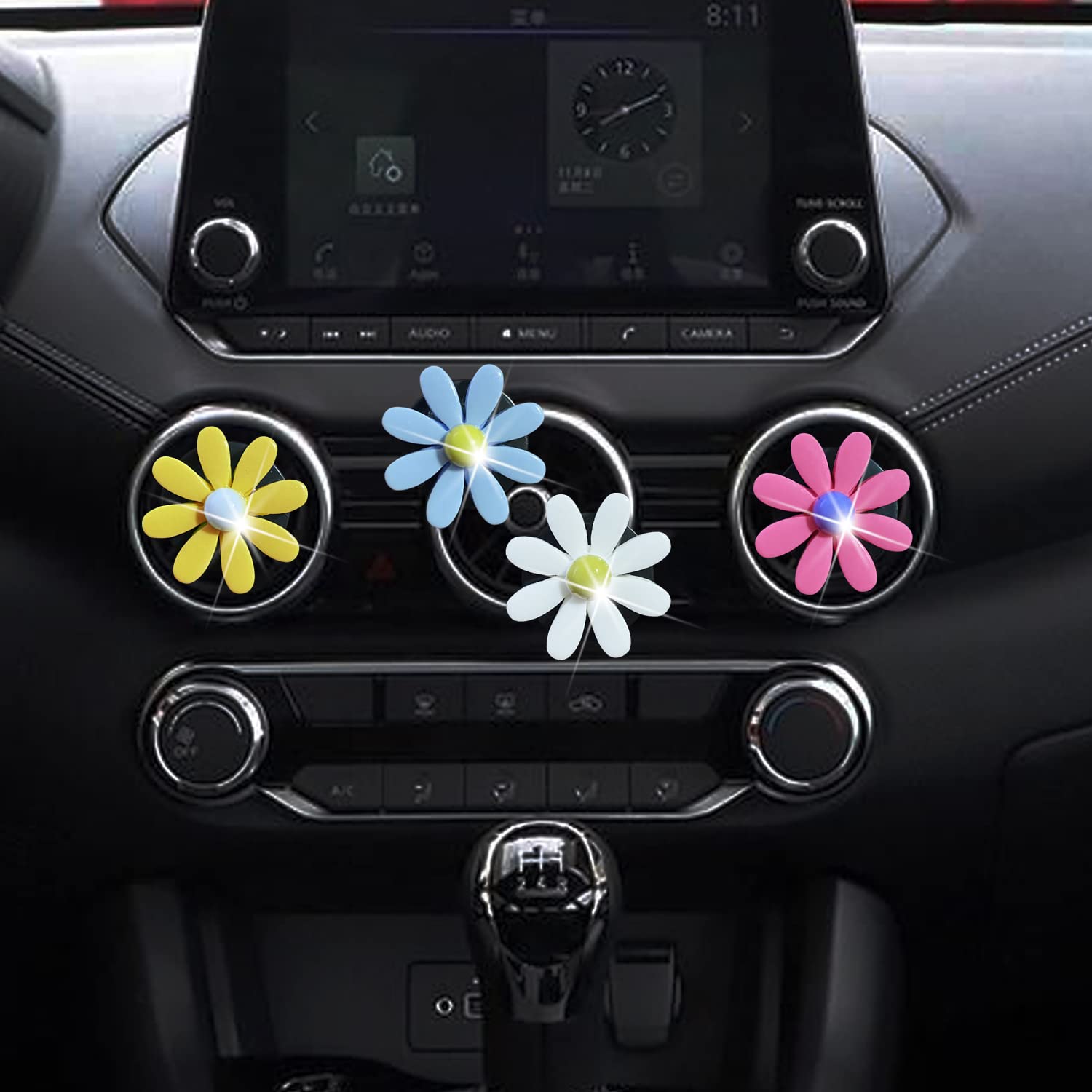 4Pcs Cute Daisies Car Air Freshener Vent Clips - Floral Car Decor Accessories for Women & Girls, Automotive Interior Trim, Perfect for Everyday Commute & Road Trips