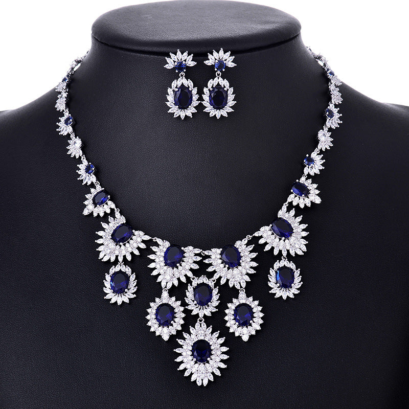 Stunning Colorful Zircon Earrings & Necklace Set for Women - Elegant Bridal Wedding Jewelry Accessories - Perfect for Weddings, Parties, and Special Occasions
