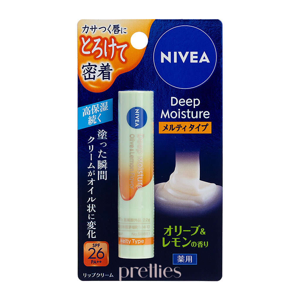 NIVEA Deep Moisture Melty Type Lip Balm - Olive & Lemon Flavor 2.2g - Hydrating Lip Care for Dry Chapped Lips, Day & Night Use
