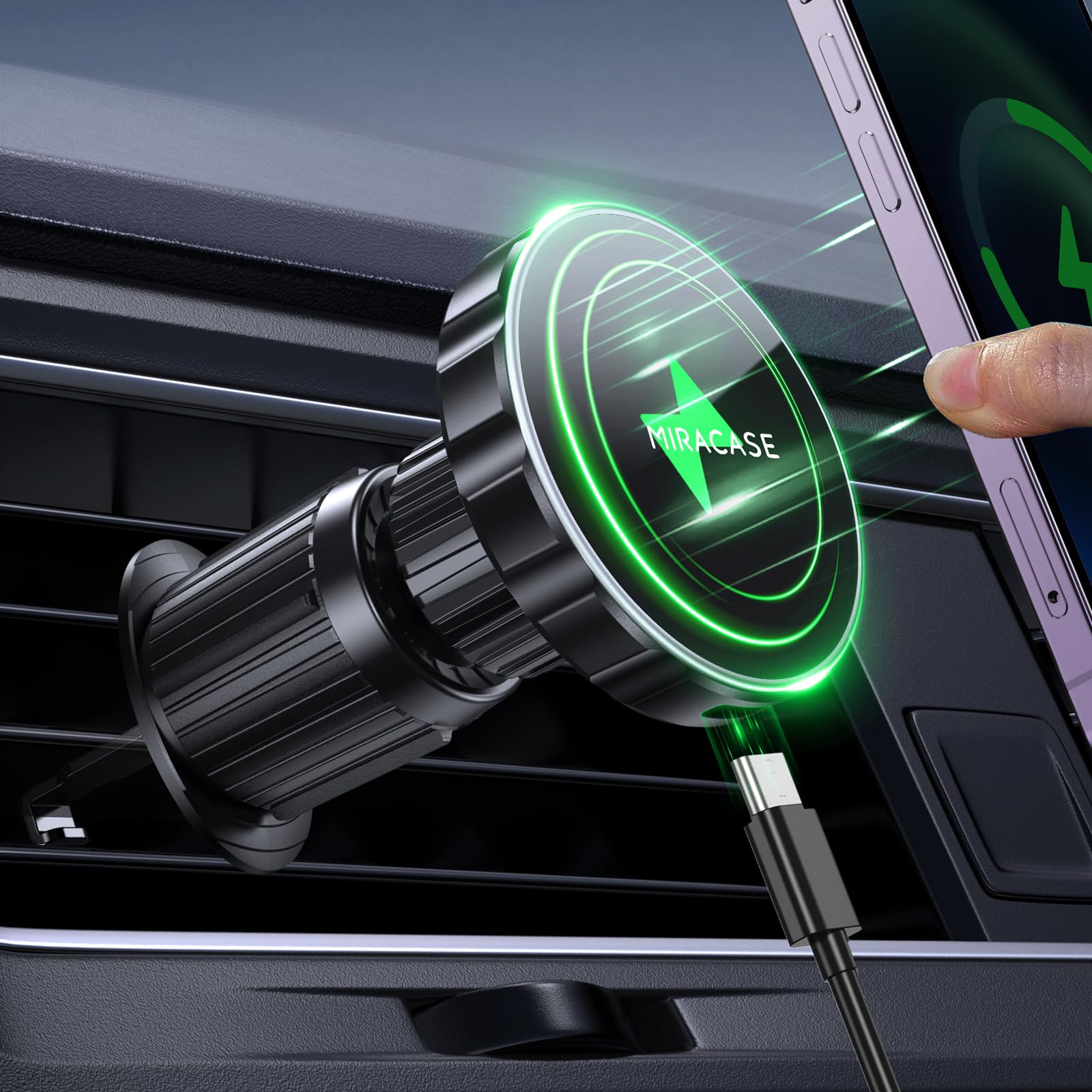 Miracase Magsafe Car Mount Charger - 15W Fast Magnetic Wireless Car Charger Compatible with iPhone 16/15/14/13/12 Series | Air Vent Phone Holder | Perfect for Safe Hands-Free Driving & GPS Navigation