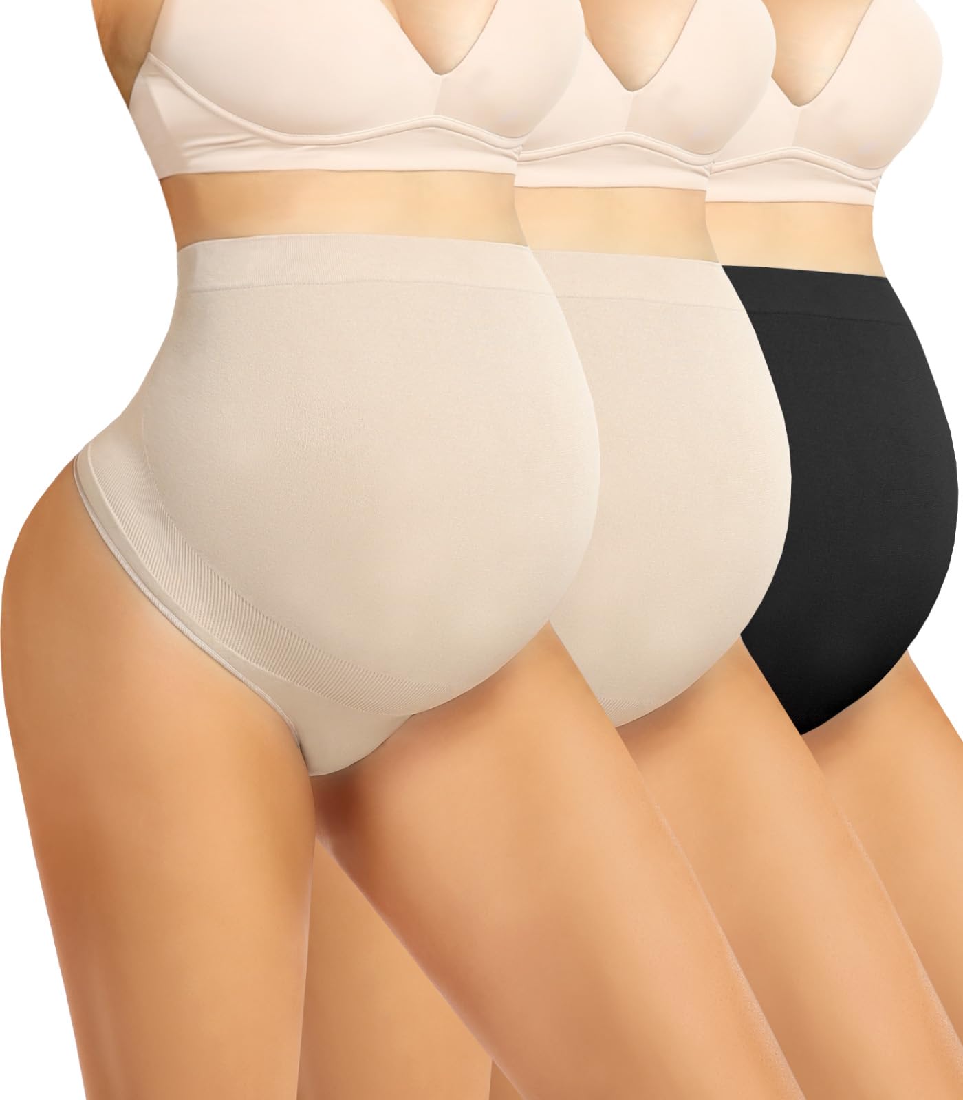 Seamless Maternity Shapewear - Over Belly Pregnancy Support Thong - High Waist Underwear Panties for Comfort & Postpartum Recovery - Perfect for Work, Daily Wear & Special Occasions