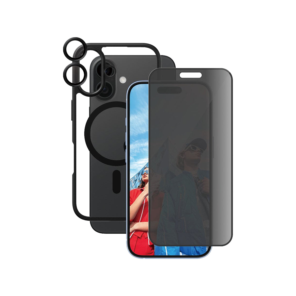 Panzer Flagship 3-in-1 Privacy Protection Bundle for iPhone 16 - Screen Protector, Camera Cover & Anti-Spy Case | Perfect for Business Travelers & Privacy-Conscious Users