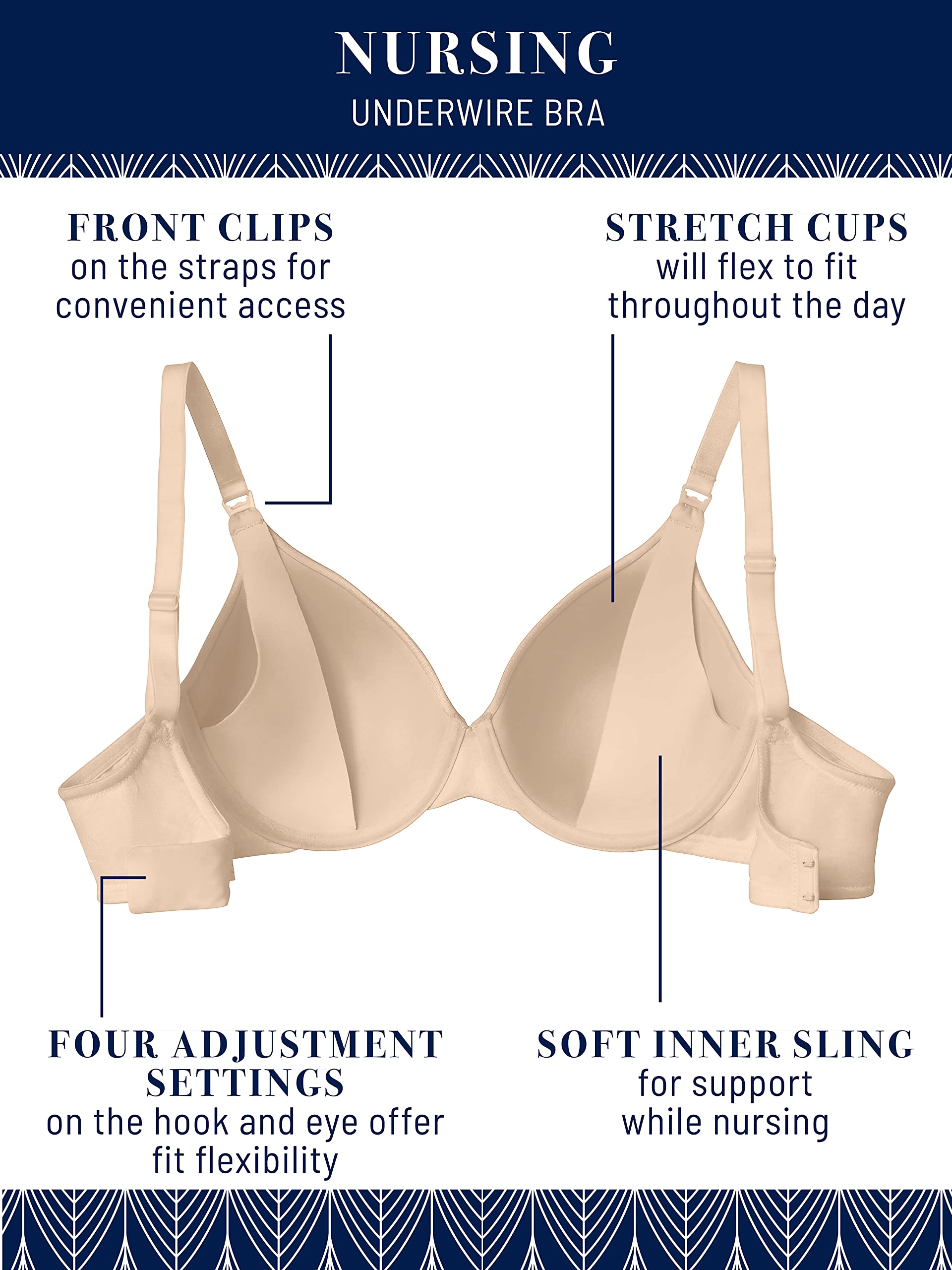 Vanity Fair Women’s Maternity Nursing Bras - Comfortable Front Clip Underwire Bra with Stretch Cups for Breastfeeding | Multipack Options | Perfect for Pregnancy, Nursing & Everyday Wear