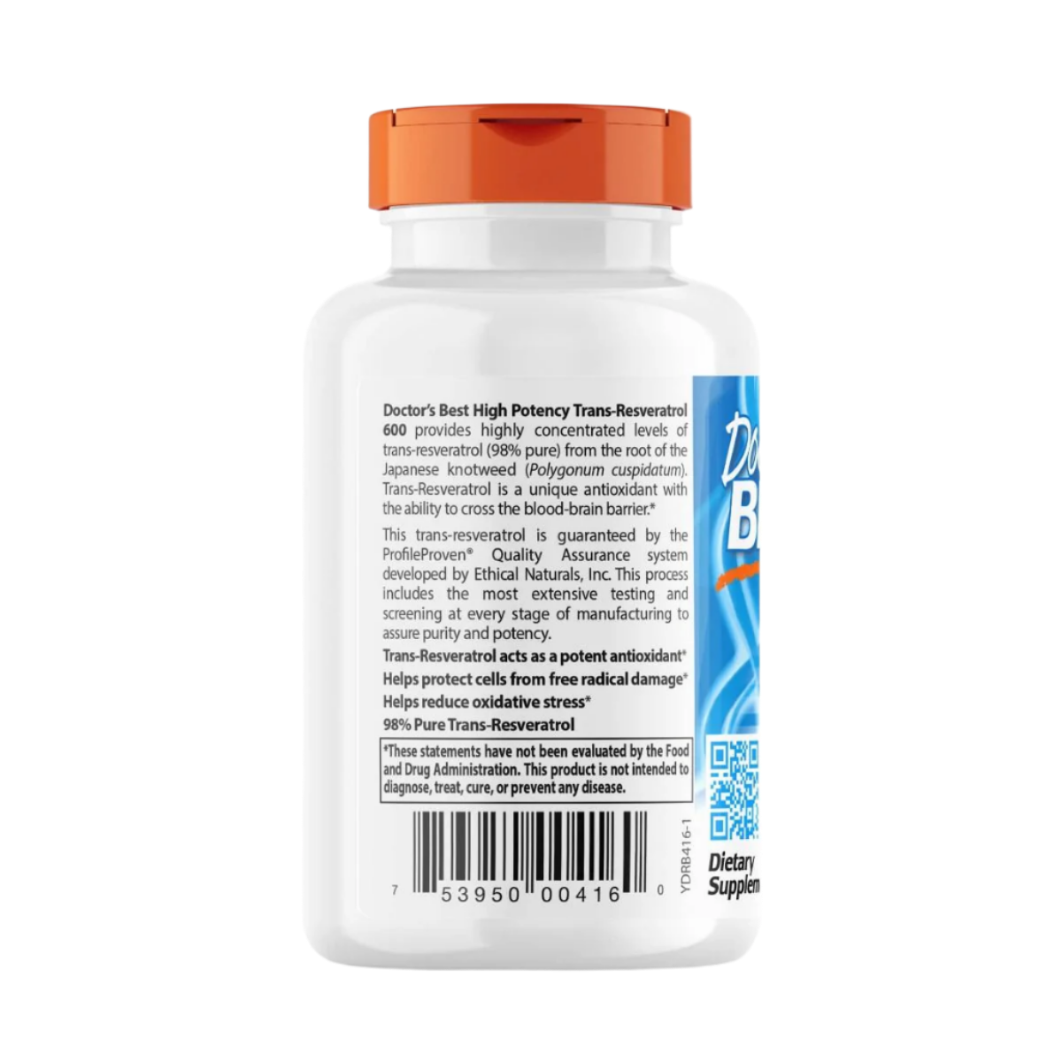 Doctor's Best High Potency Trans Resveratrol 600mg Supplement - 60 Vegan Capsules for Heart Health & Anti-Aging - Supports Cardiovascular Wellness & Cellular Protection