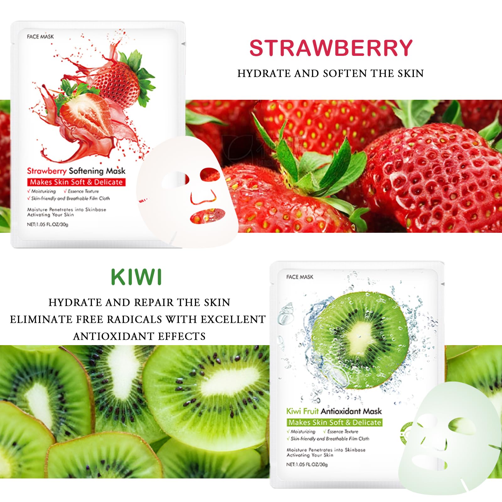Korean Organic Fruit Collagen Face Mask with Aloe Vera, Vitamin C & B5 - 15 Pack Hydrating Sheet Masks for Glowing Skin | At-Home Spa Treatment, Self-Care Routine & Gift for Women