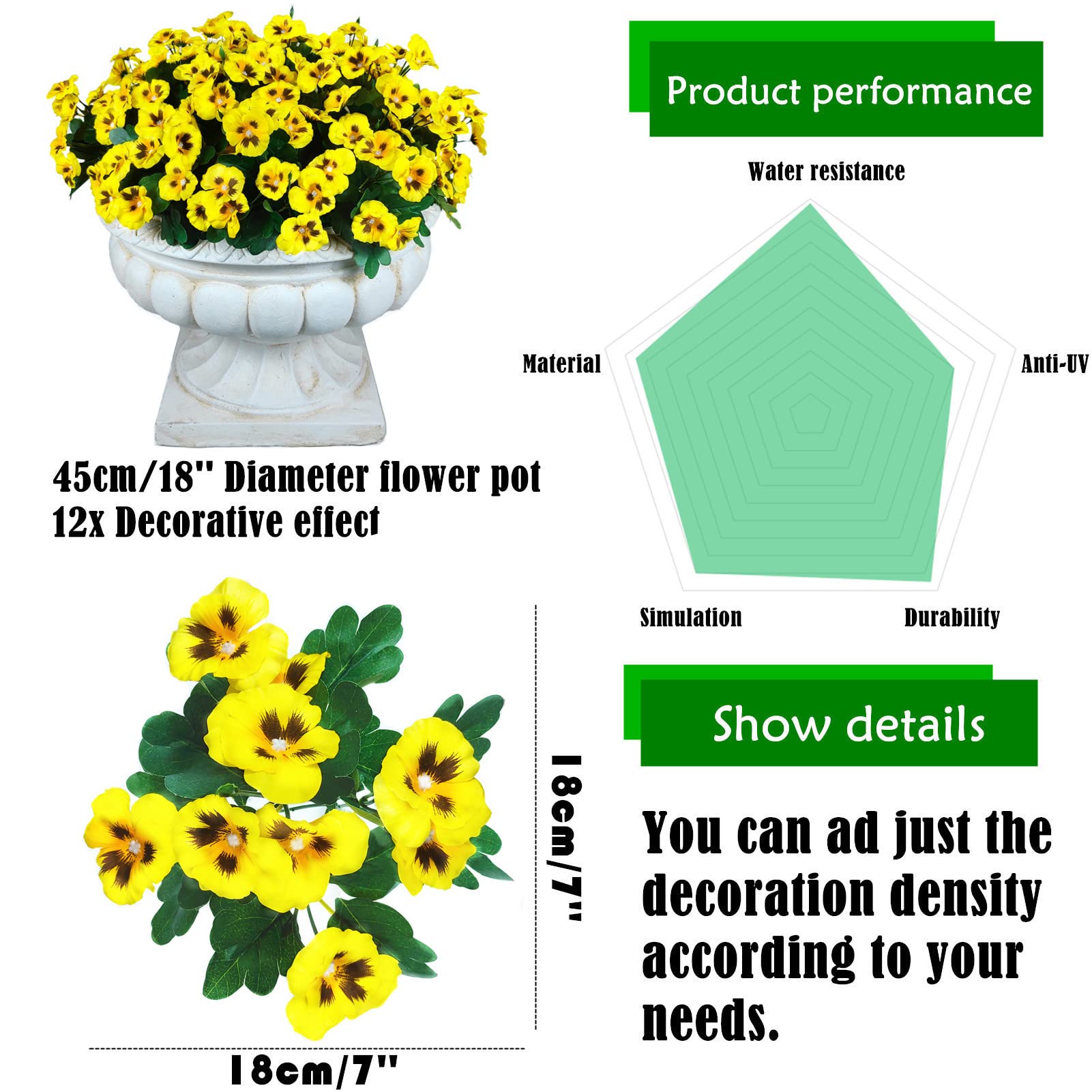 UV Resistant Artificial Pansies Flowers - 11.8 Inch Fake Outdoor Plants, Bulk Plastic Flowers for Garden Decor (8 Pack, Yellow) - Perfect for Porch, Patio, Window Boxes and Landscaping