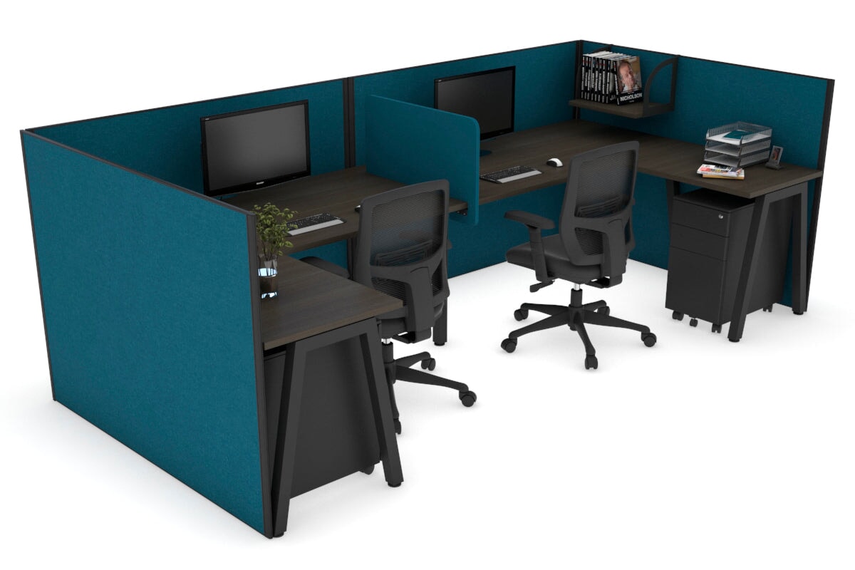 Quadro A Legs 2-Person Corner Workstation - U-Shaped Black Frame Office Desk [1600L x 1800W with Cable Management] - Perfect for Collaborative Workspaces & Home Offices