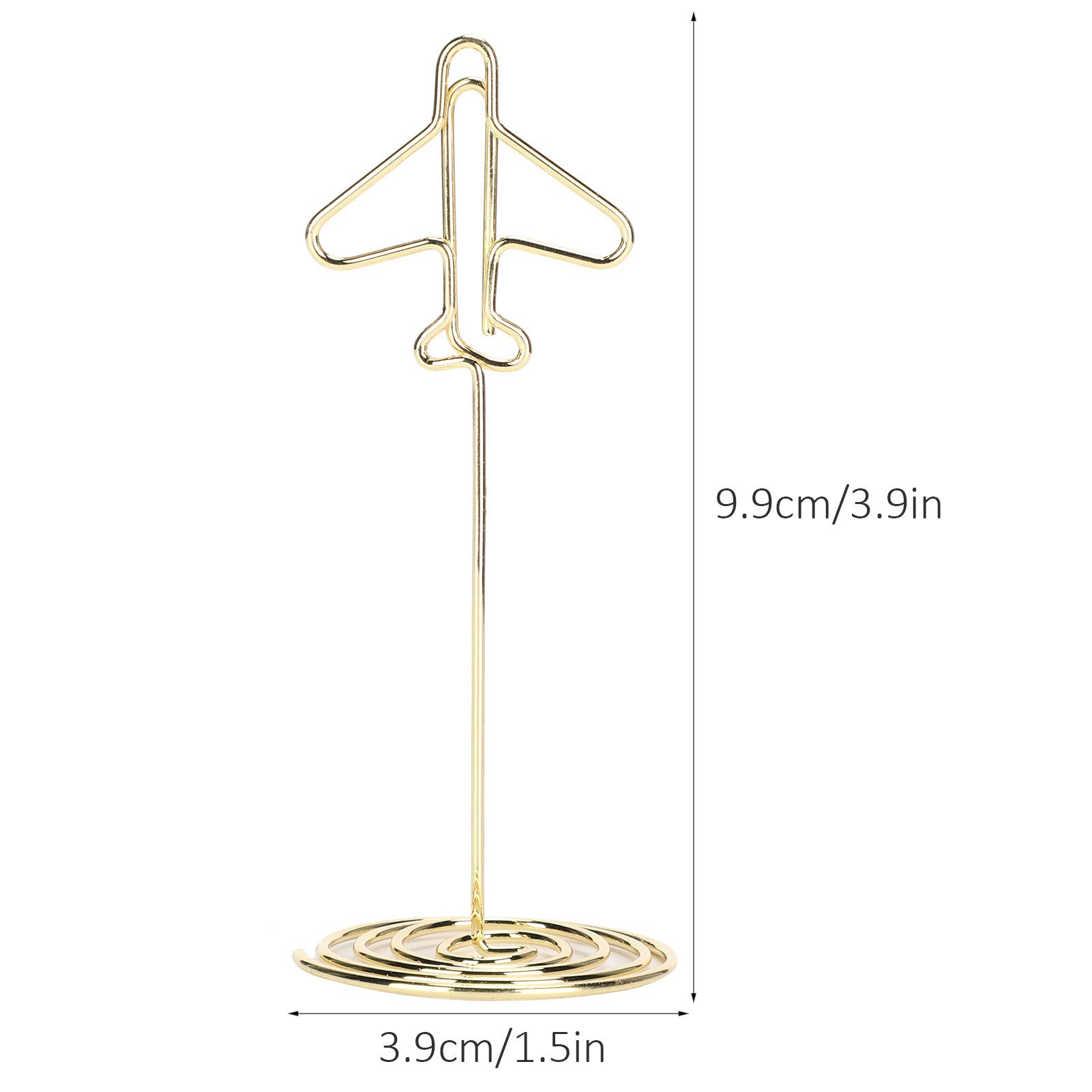 3.5 Inch Gold Metal Card Holders - 10 Pack Table Number Stands for Name Cards, Menus, Photos & Business Cards - Elegant Airplane Design with Base - Perfect for Weddings, Events & Office Organization