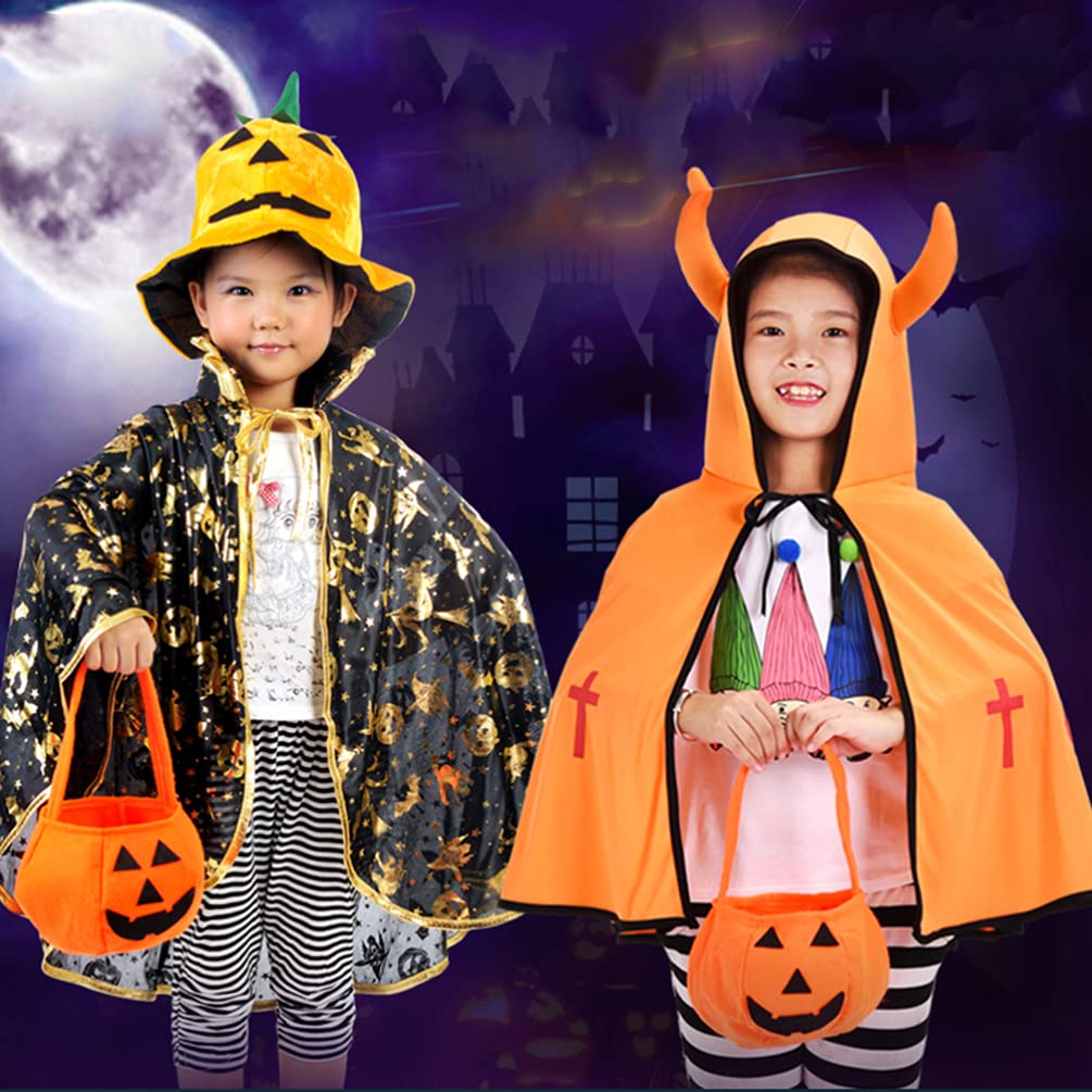 2 Pack Halloween Pumpkin Candy Bags - Non-Woven Reusable Trick or Treat Tote Bags with Cute Cartoon Design for Kids Halloween Party Favors, School Events & Neighborhood Trick-or-Treating