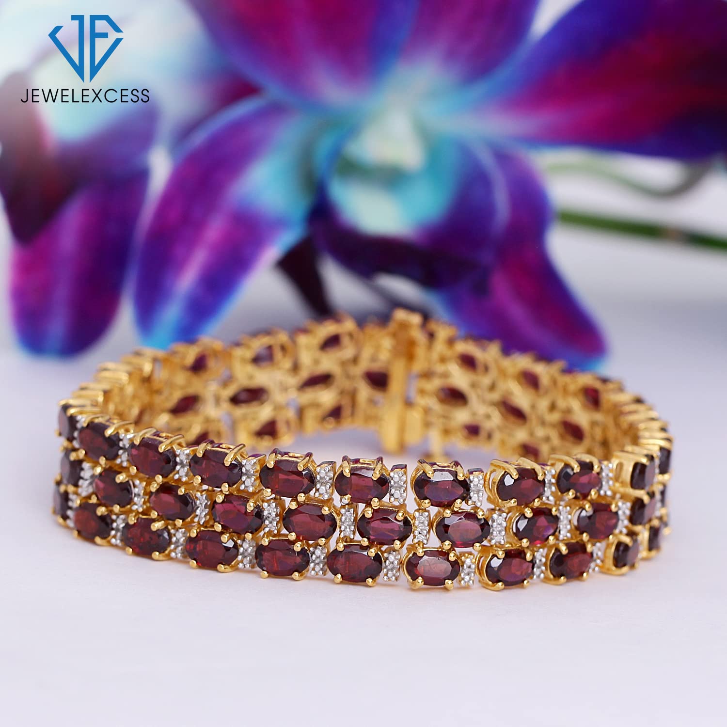 Genuine Red Garnet Bracelet for Women – 14k Gold Over Silver Triple-Row Birthstone Jewelry – Elegant Gift for Her – Perfect for Birthdays, Anniversaries & Special Occasions