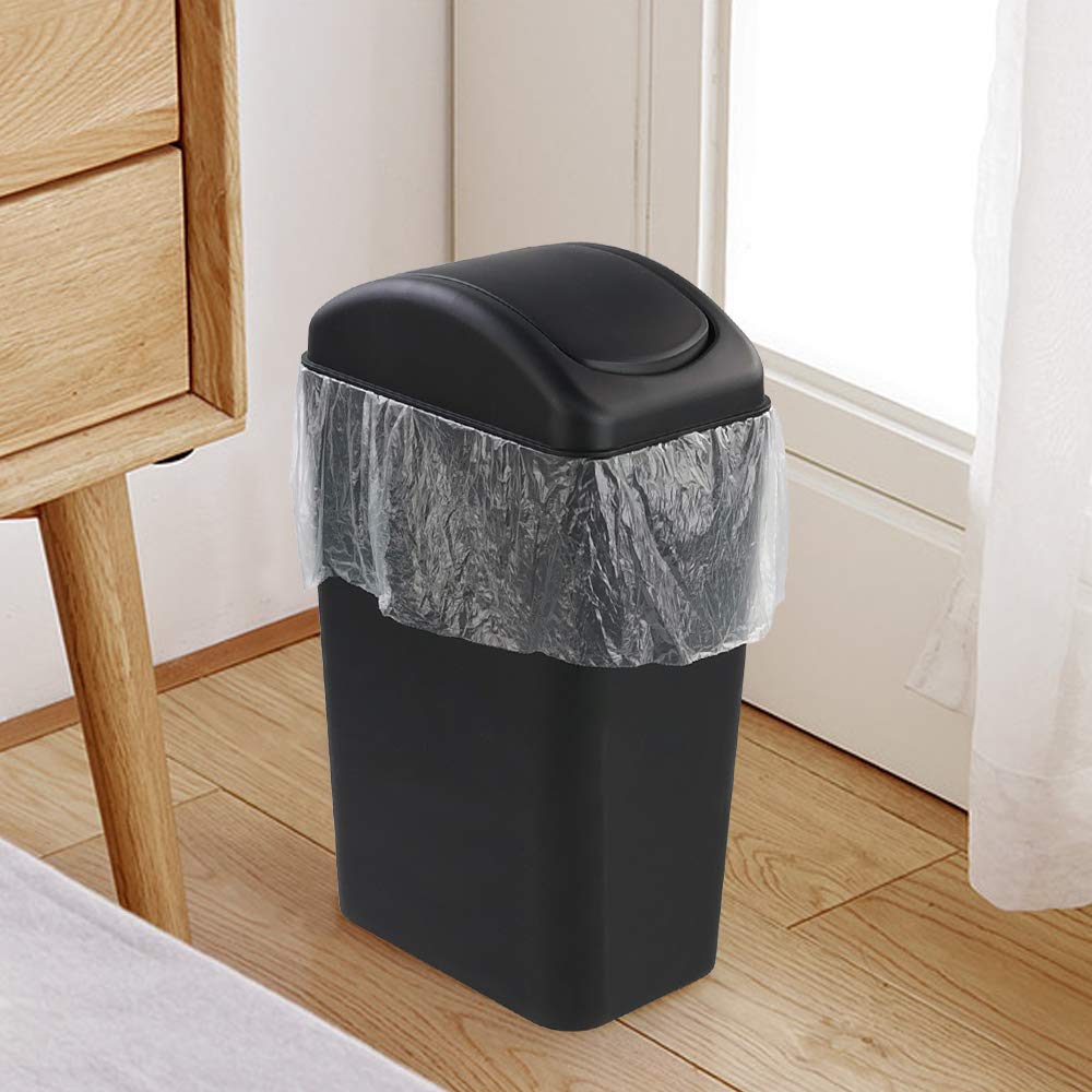 Farmoon Slim Trash Can 14L - Black Swing Lid Kitchen Garbage Bin for Small Spaces, Under Sink, Bathroom & Office Waste Disposal