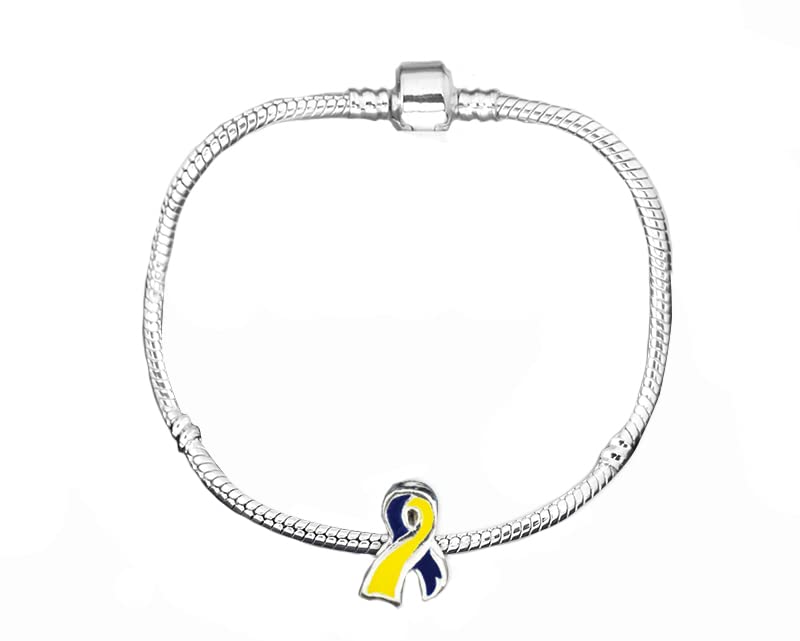 Ukraine Support Bracelet - Blue & Yellow Ribbon Charm on Snake Chain for Awareness & Fundraising