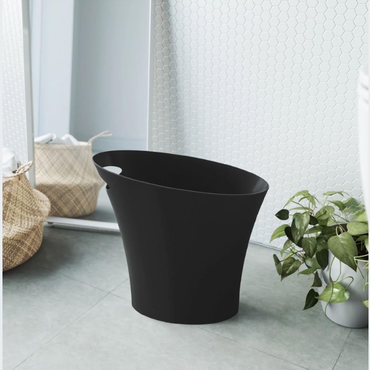 Umbra Skinny Trash Can - 2 Gallon Small Garbage Bin with Modern Design for Bathroom, Office & Kitchen - Sleek Black Waste Basket for Home & Office Use