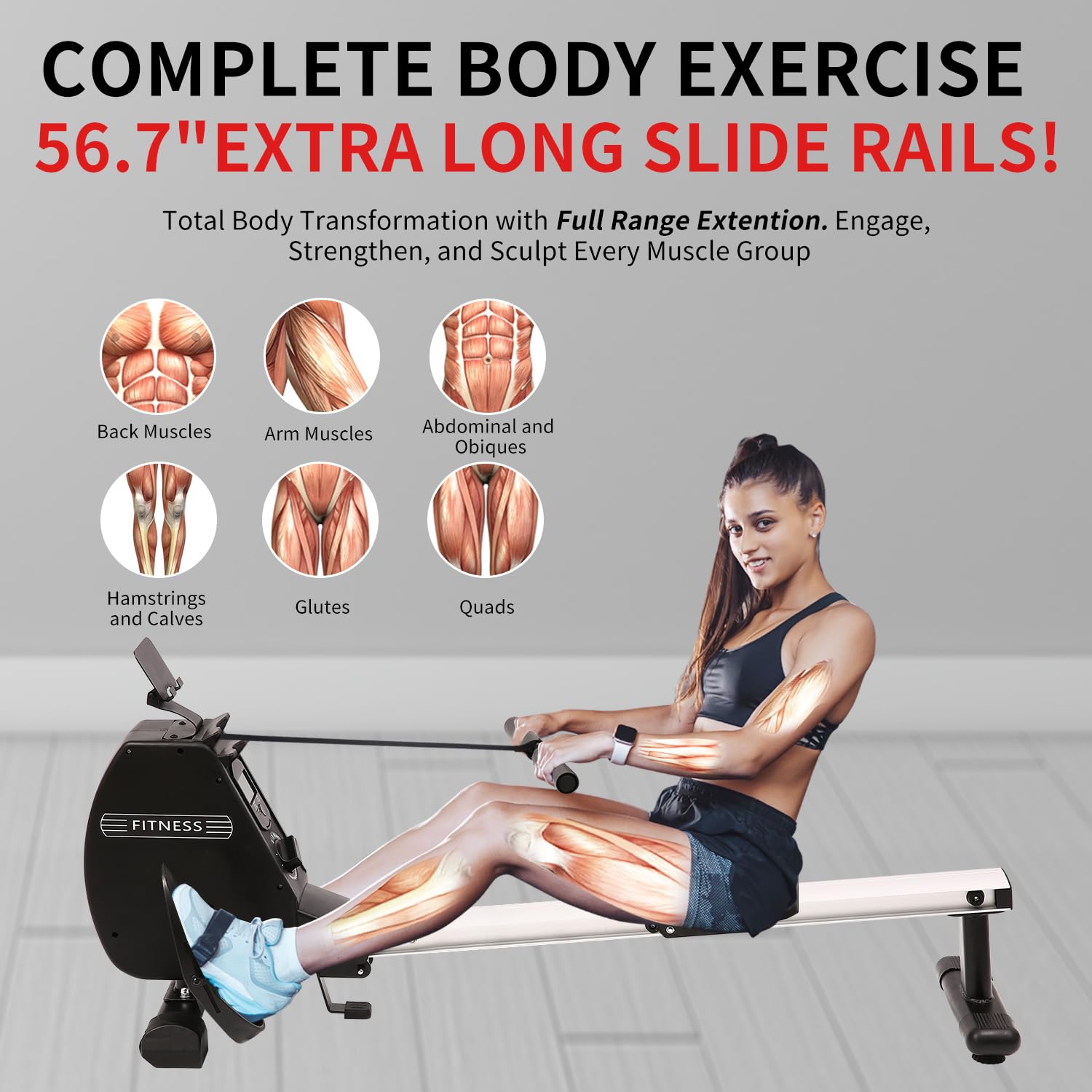 Premium Magnetic Rowing Machine for Home - 350 LB Weight Capacity, 8-Level Quiet Resistance, Tablet Holder & Comfortable Seat Cushion - Perfect for Home Gym, Cardio Workouts & Full-Body Training
