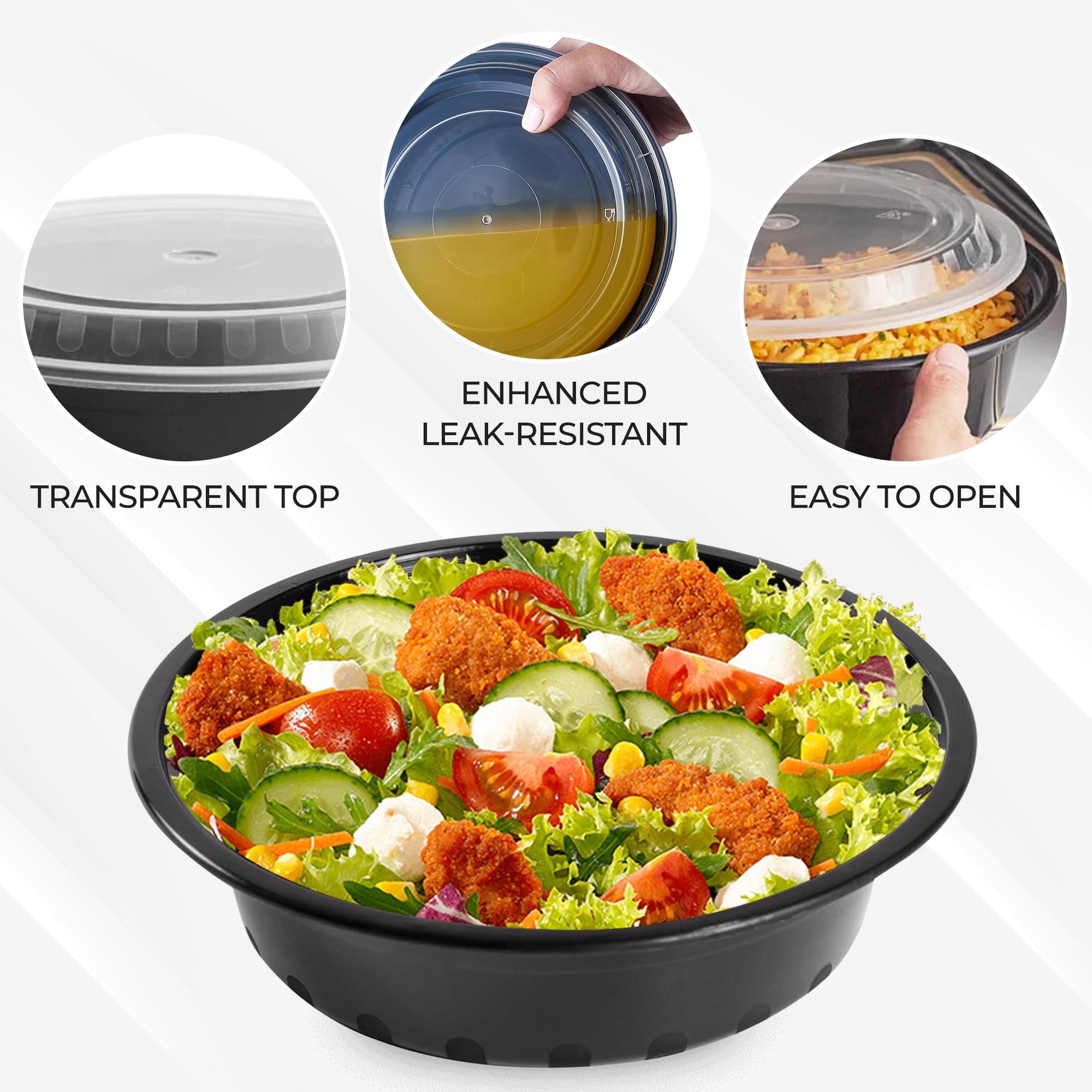 32 Oz Disposable Plastic Bowls with Lids - 50 Pack Microwave Safe Meal Prep Containers for Salad, Soup, Leftovers | BPA-Free To-Go Food Storage | Perfect for Office Lunch, Picnics & Takeout