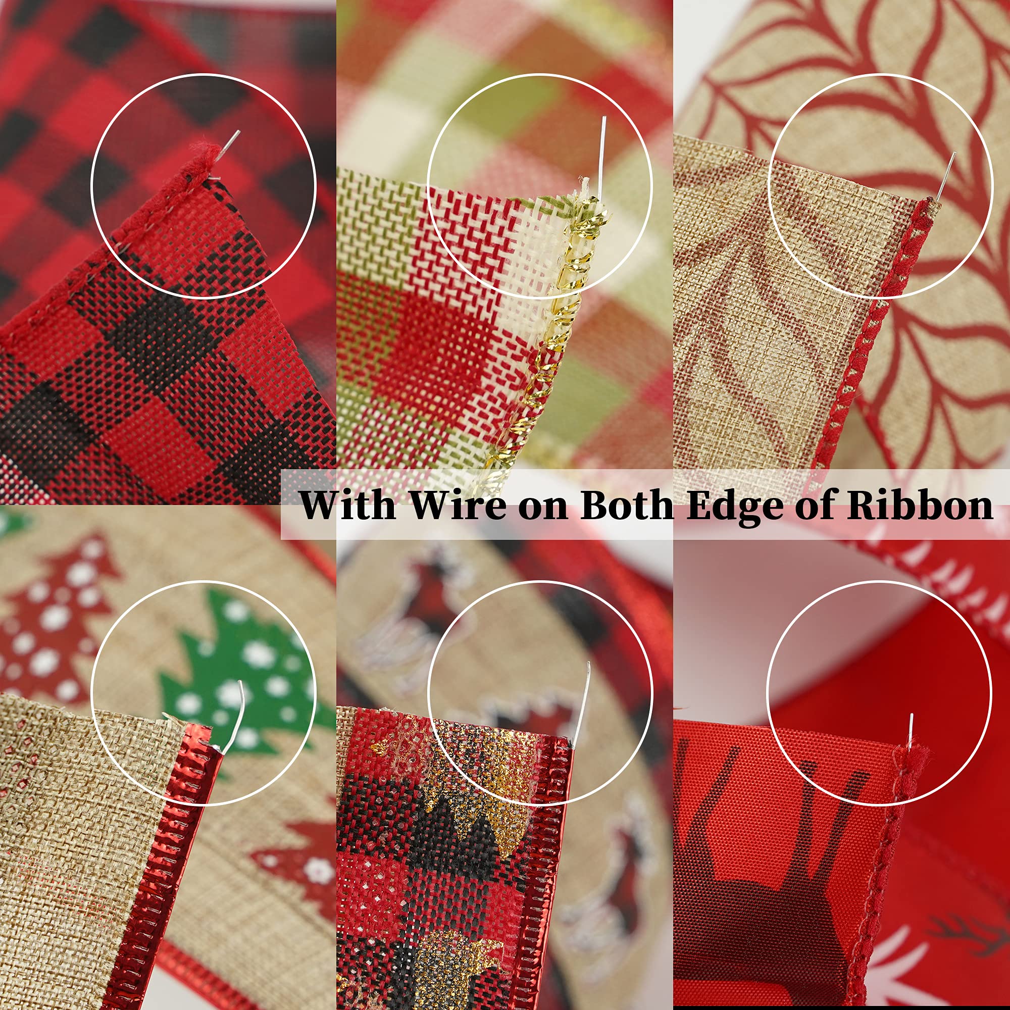 MEEDEE 2.5 Inch Burlap Wired Ribbon - 6 Rolls (36 Yards) Buffalo Plaid Christmas Ribbon for Wreaths, Tree Decorations, Garland | Perfect for Holiday Crafts, Gift Wrapping & DIY Home Décor