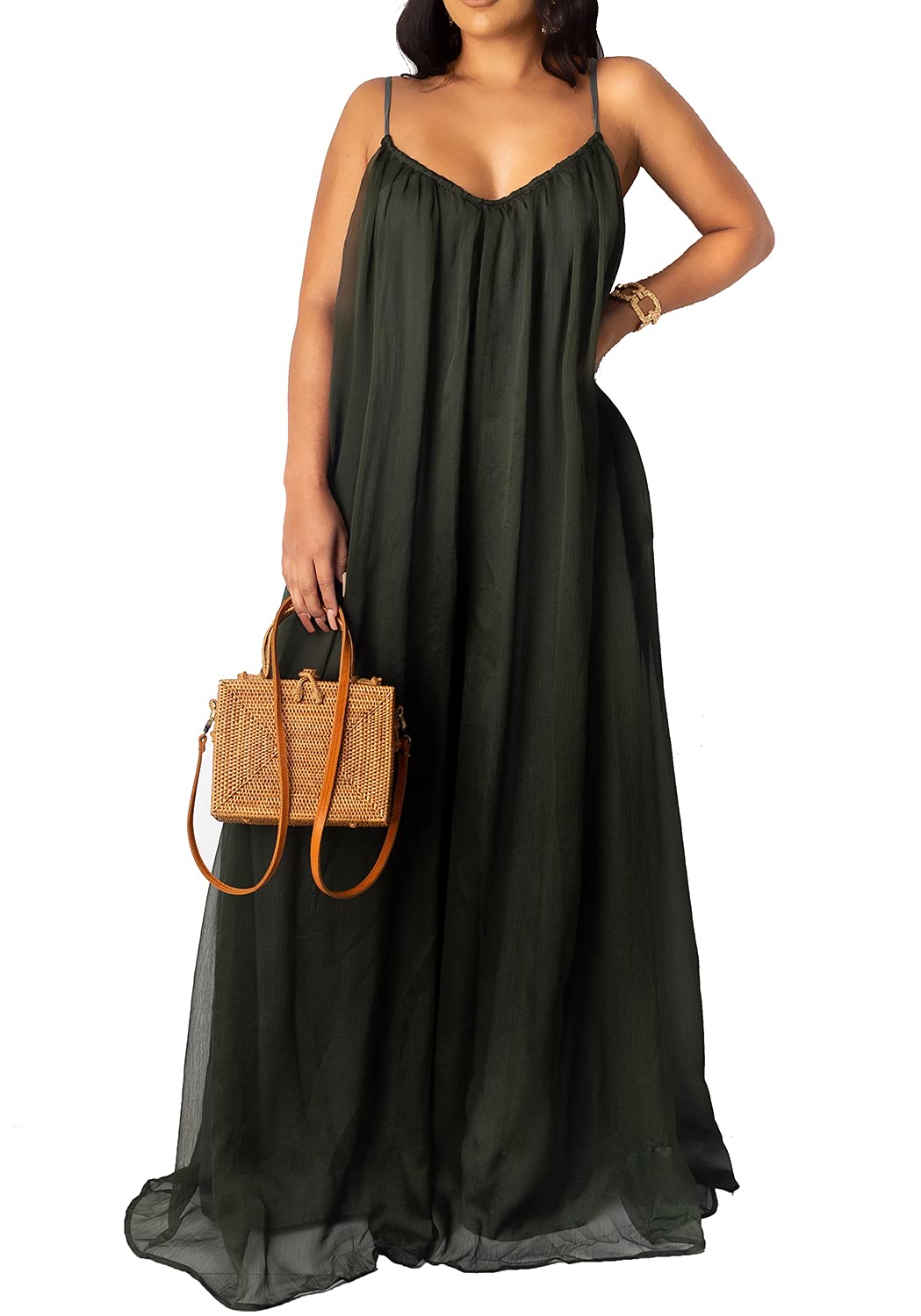 Plus Size Sleeveless Long Flowy Chiffon Dress for Women - Sexy Backless Evening Maxi Sundress for Beach, Party & Wedding Guest Outfits