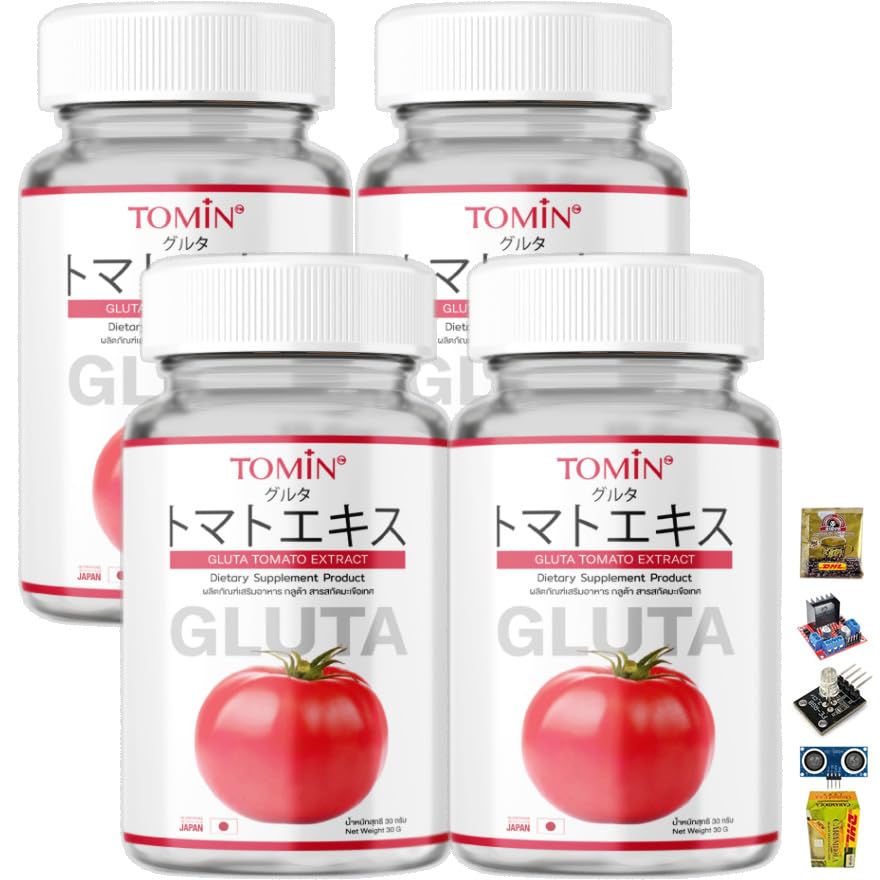 Tomin Gluta Tomato Extract Capsules - 20 Capsules (30g) x 4 Bottles | Japanese Moisturizing Formula for Smooth, Soft Skin | Skin Nourishment Supplement | Perfect for Daily Beauty Routine & Anti-Aging Care