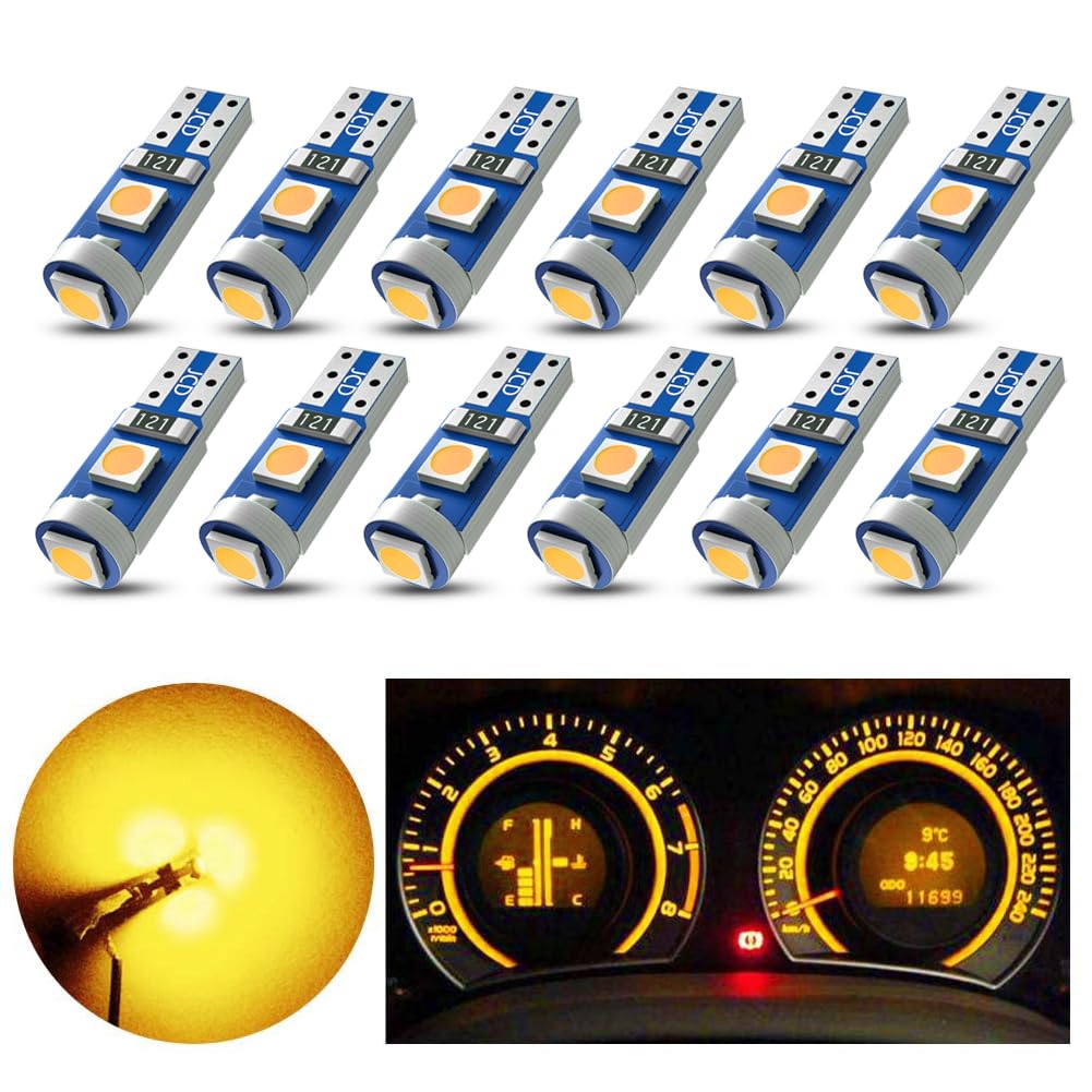 T5 LED Bulbs 74 73 37 2721 - Amber LED Dashboard Lights for Auto Car Instrument Panel & Gauge Cluster - Perfect for Night Driving and Interior Lighting Upgrades