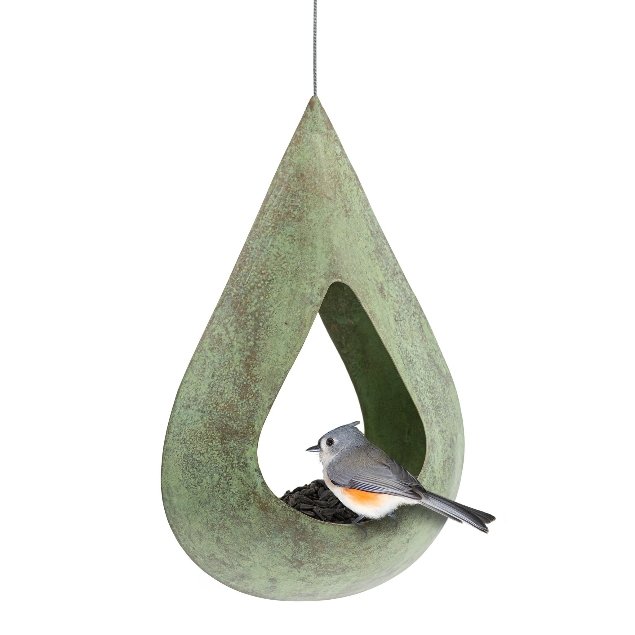 Verde Copper Rain Drop Fly-Thru Bird Feeder - Durable Outdoor Garden Decor for Attracting Wild Birds - Perfect for Backyards, Patios & Nature Lovers
