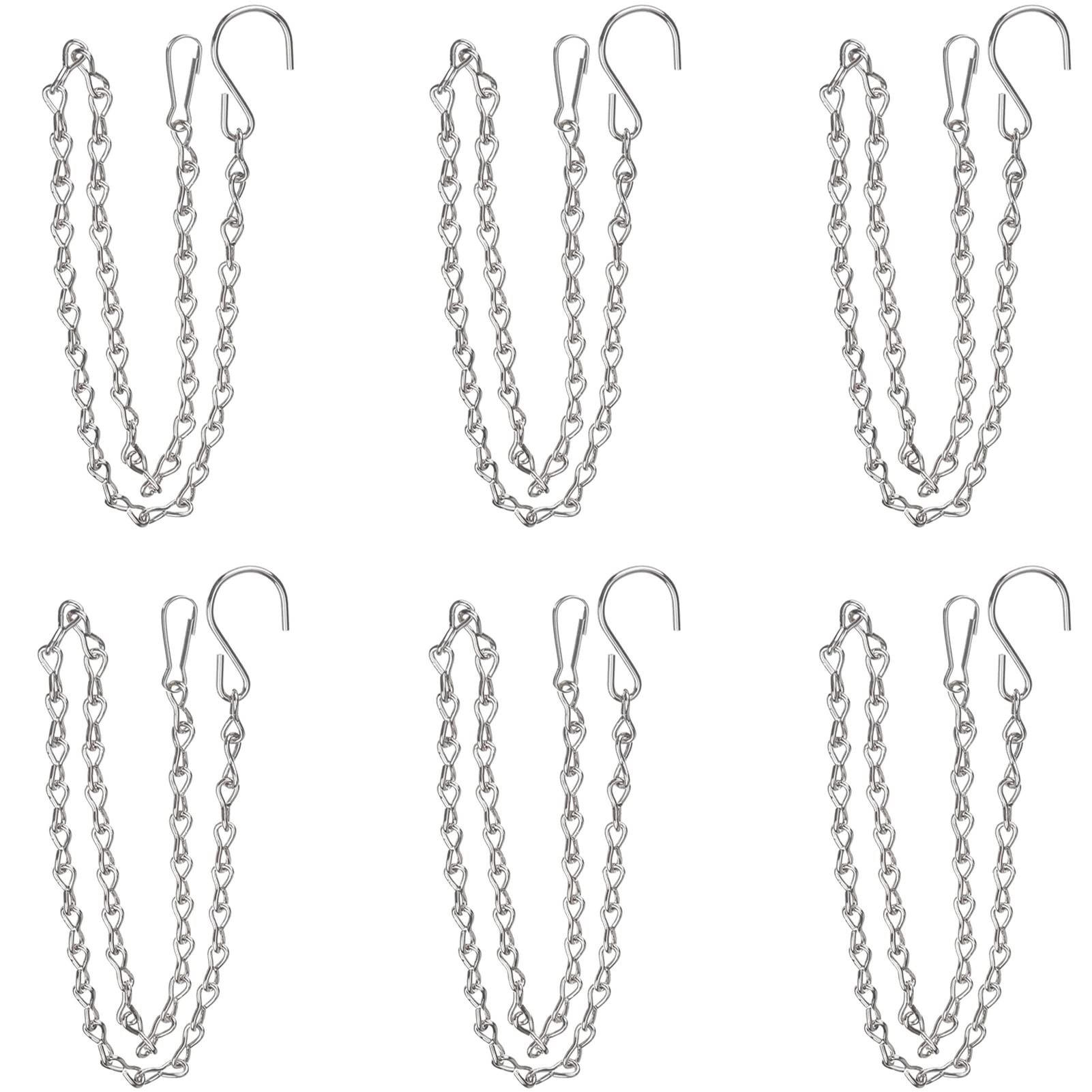 6 Pack 19.7 Inch Silver Hanging Chains for Bird Feeders, Planters, Wind Chimes - Heavy Duty Decorative Hooks for Outdoor & Indoor Use - Perfect for Garden, Patio, Porch Decor