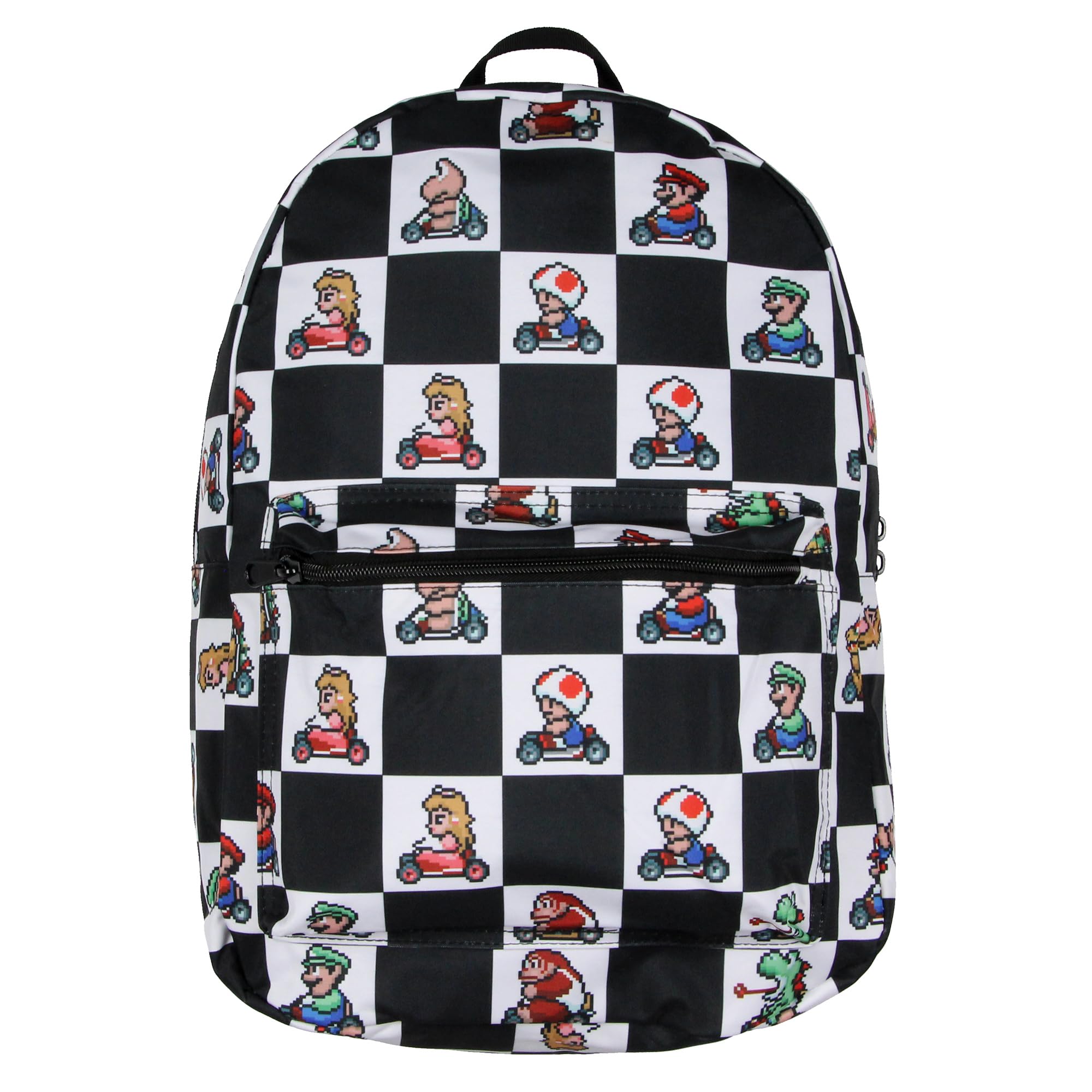 Bioworld Super Nintendo Mario Kart 8-Bit Character Checkered Travel Laptop Backpack - Official Licensed Gaming Backpack for School, Work & Travel