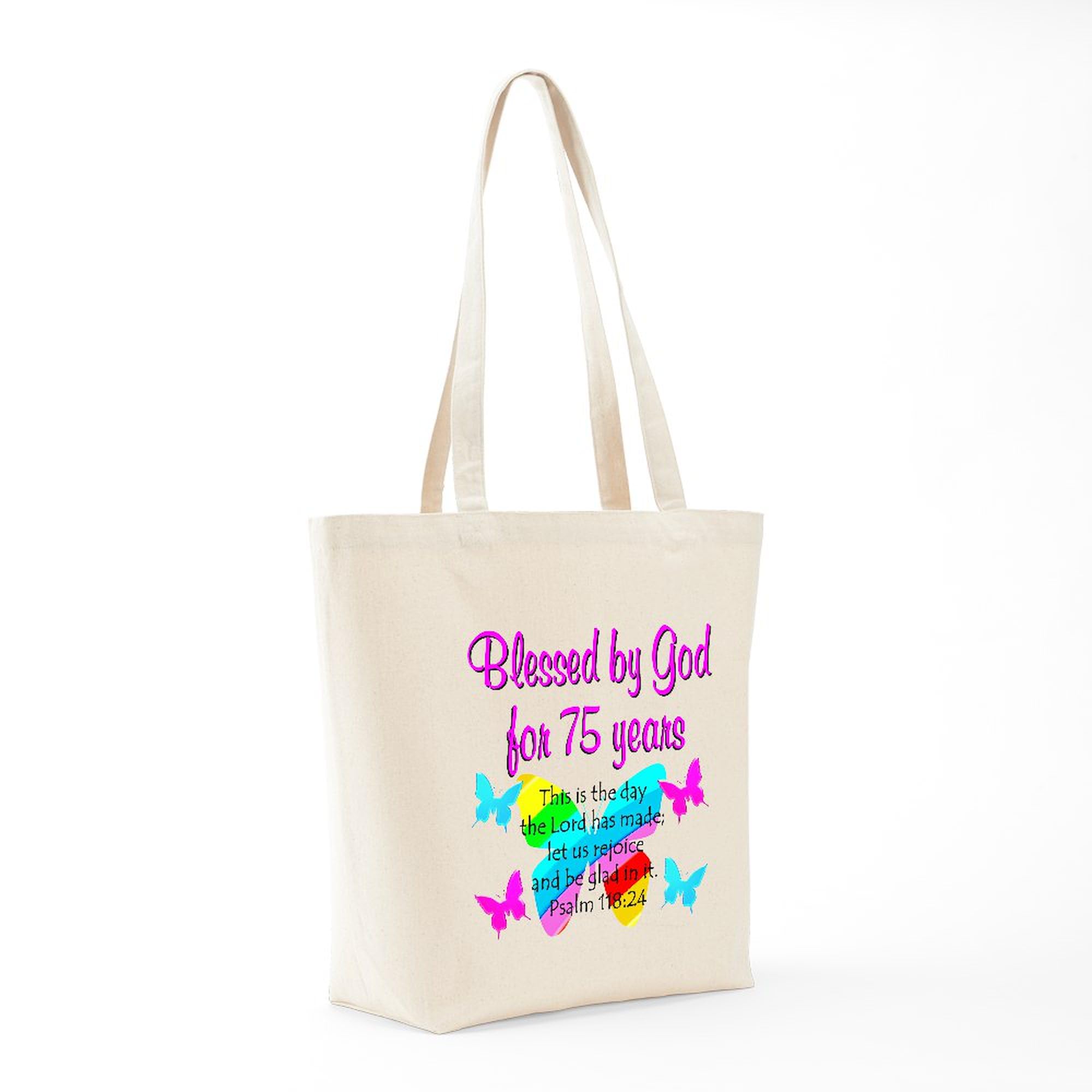 75 Year Old Angel Tote Bag - Natural Canvas Reusable Shopping Bag for Groceries, Beach & Everyday Use | CafePress