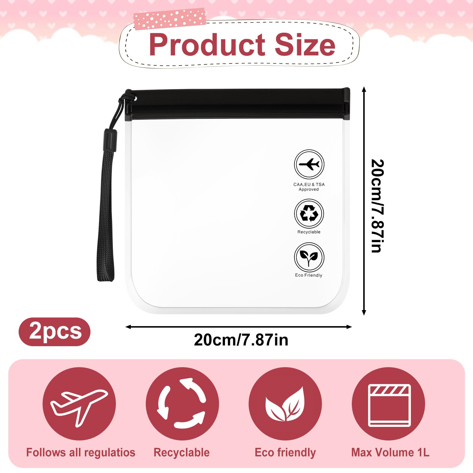 TSA Approved Clear Travel Toiletry Bags - Quart Size Waterproof & Leakproof Cosmetic Organizer for Liquids, Makeup, Shampoo (2 Pack Black) - Perfect for Air Travel, Carry-on Essentials & Vacation Packing