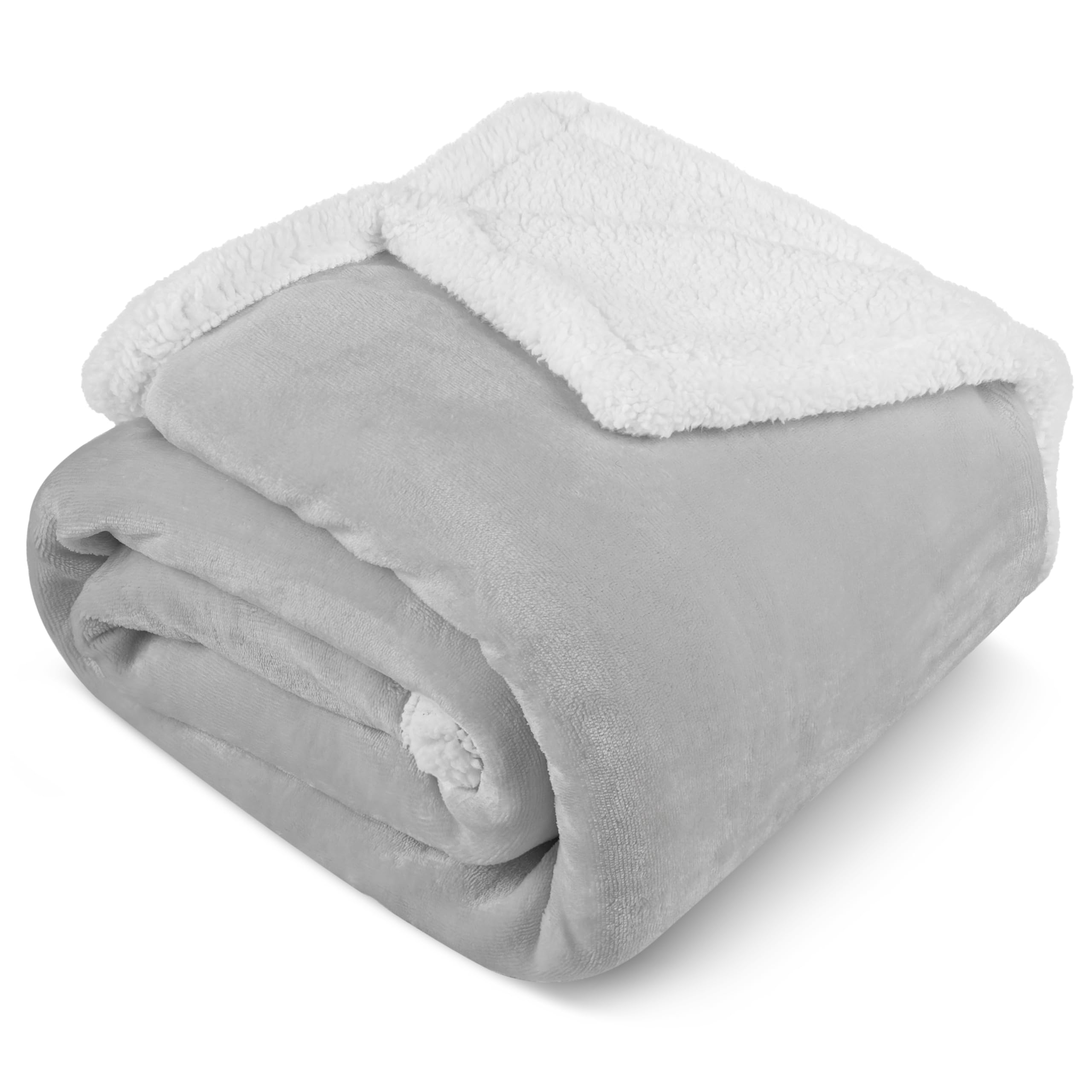 PAVILIA Queen Size Sherpa Fleece Blanket - Ultra Soft Plush Reversible Winter Blanket for Bed (90x90 Inches, Light Grey) - Cozy Warm Throw for Women & Men - Perfect for Couch, Sofa, Bedroom & Gift Giving