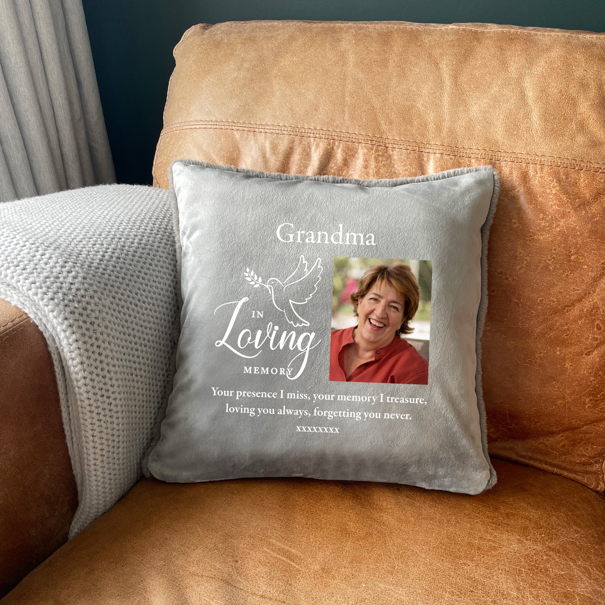Personalized In Loving Memory Dove Photo Ashes Faux Fur Cuddle Cushion - Memorial Gift for Loss of Loved One, Pet Remembrance, Comforting Keepsake for Grieving & Home Decor