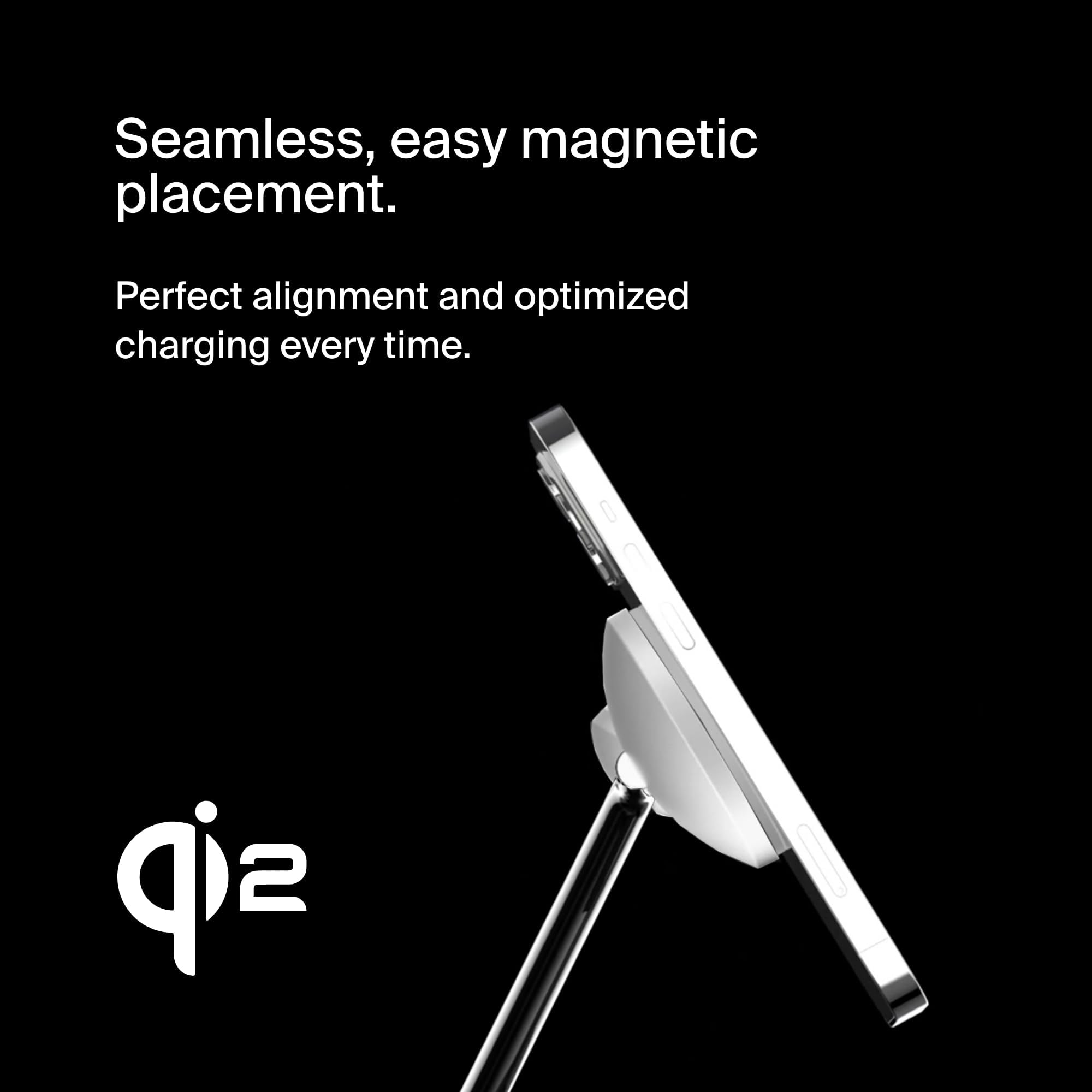 Belkin BoostCharge Pro 3-in-1 Wireless Charger Stand with Qi2 Technology - Fast 15W Charging for iPhone 16/15/14/13/12, Apple Watch & AirPods - Magnetic Alignment - Sleek White Design - Perfect for Home, Office & Travel