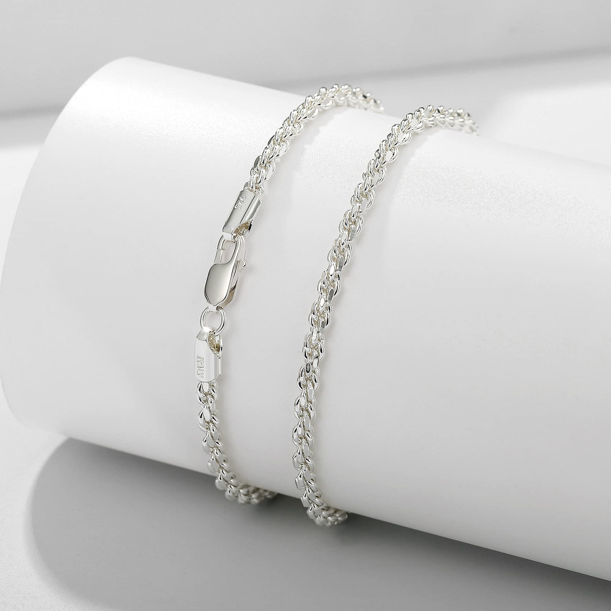 BRIJEWNES 925 Sterling Silver Clasp 2mm 2.5mm 3mm Gold & Silver Rope Chain Bracelet for Men & Women - Solid Diamond Cut Rope Chain Jewelry - Perfect for Gifts, Everyday Wear, and Special Occasions