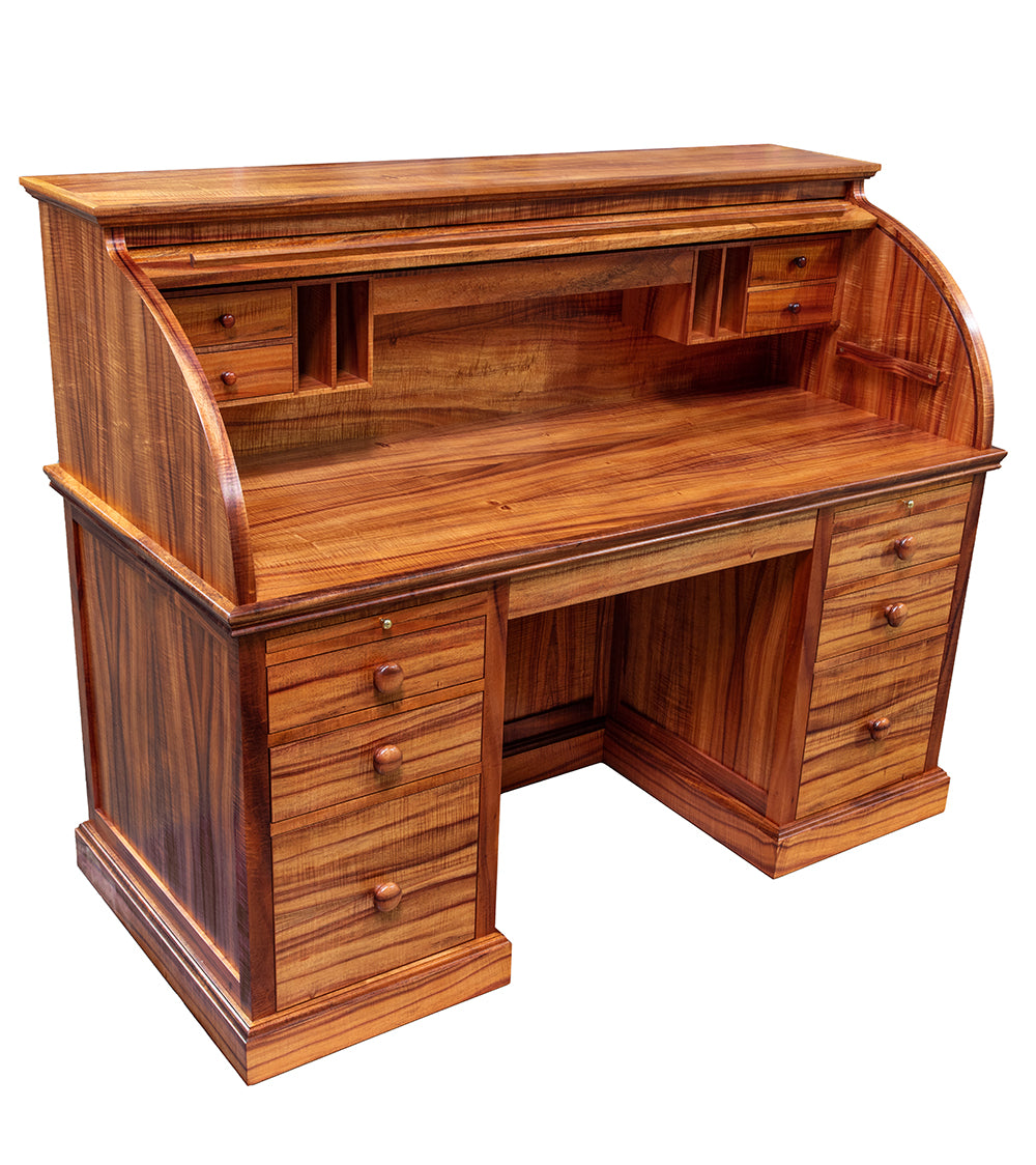 Executive Roll Top Desk with Lockable Storage - Vintage Style Home Office Furniture for Study & Workspace Organization