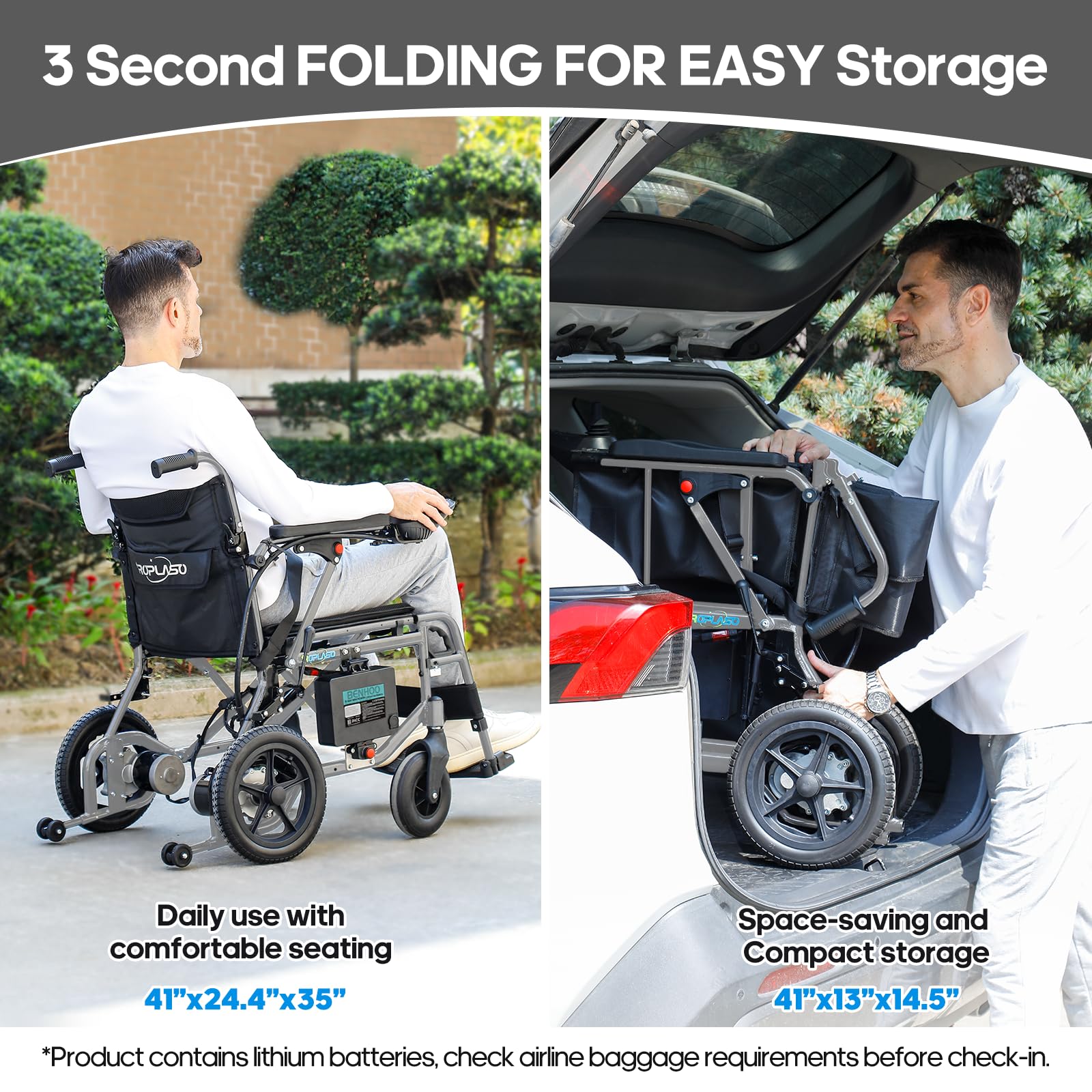 Lightweight Foldable Electric Wheelchair for Adults & Seniors - Dark Grey Power Motorized Wheelchair with Comfortable Seat - Perfect for Indoor/Outdoor Use, Travel & Daily Mobility