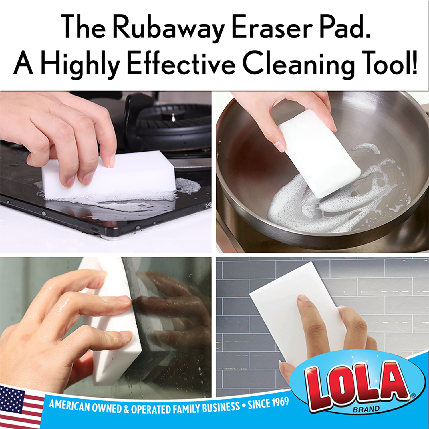 Mr. Clean Magic Eraser Comparable Rubaway Eraser Pads by Lola - 24 Pack | Heavy Duty Cleaning Sponges for Kitchen, Bathroom & Walls | Removes Scuffs, Stains & Marks
