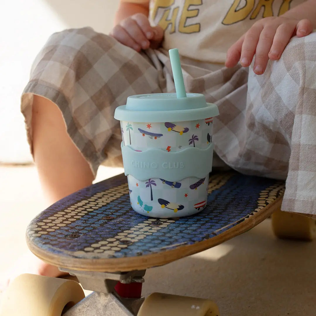 Kids Skateboard Design Keep Cup 240ml with Straw - Reusable Coffee Cup for School, Travel & Outdoor Activities