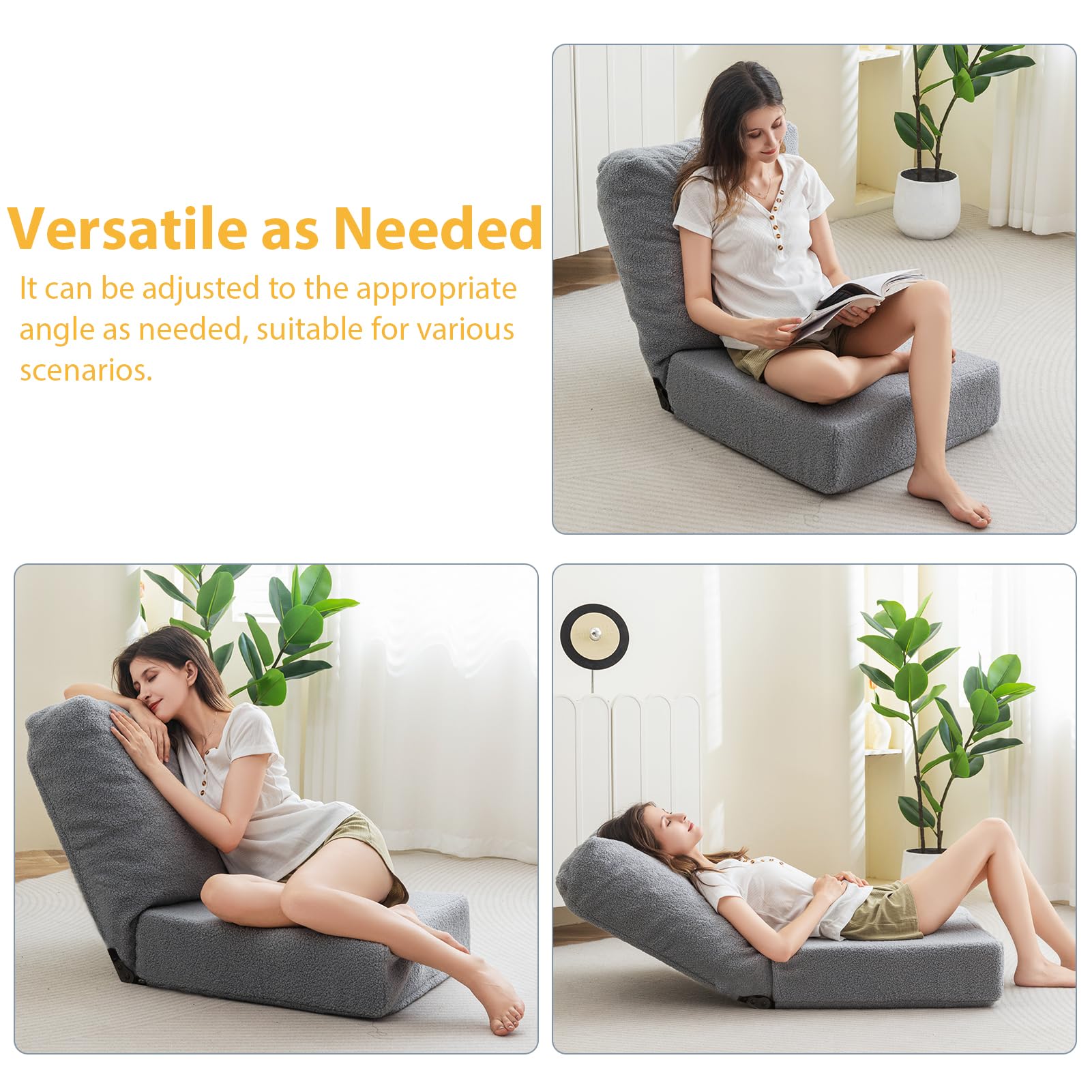 MAXYOYO Adjustable Floor Chair with Back Support - Ergonomic Meditation Seat for Yoga, Reading & Relaxation - Comfortable Grey Floor Cushion for Home, Office & Zen Spaces