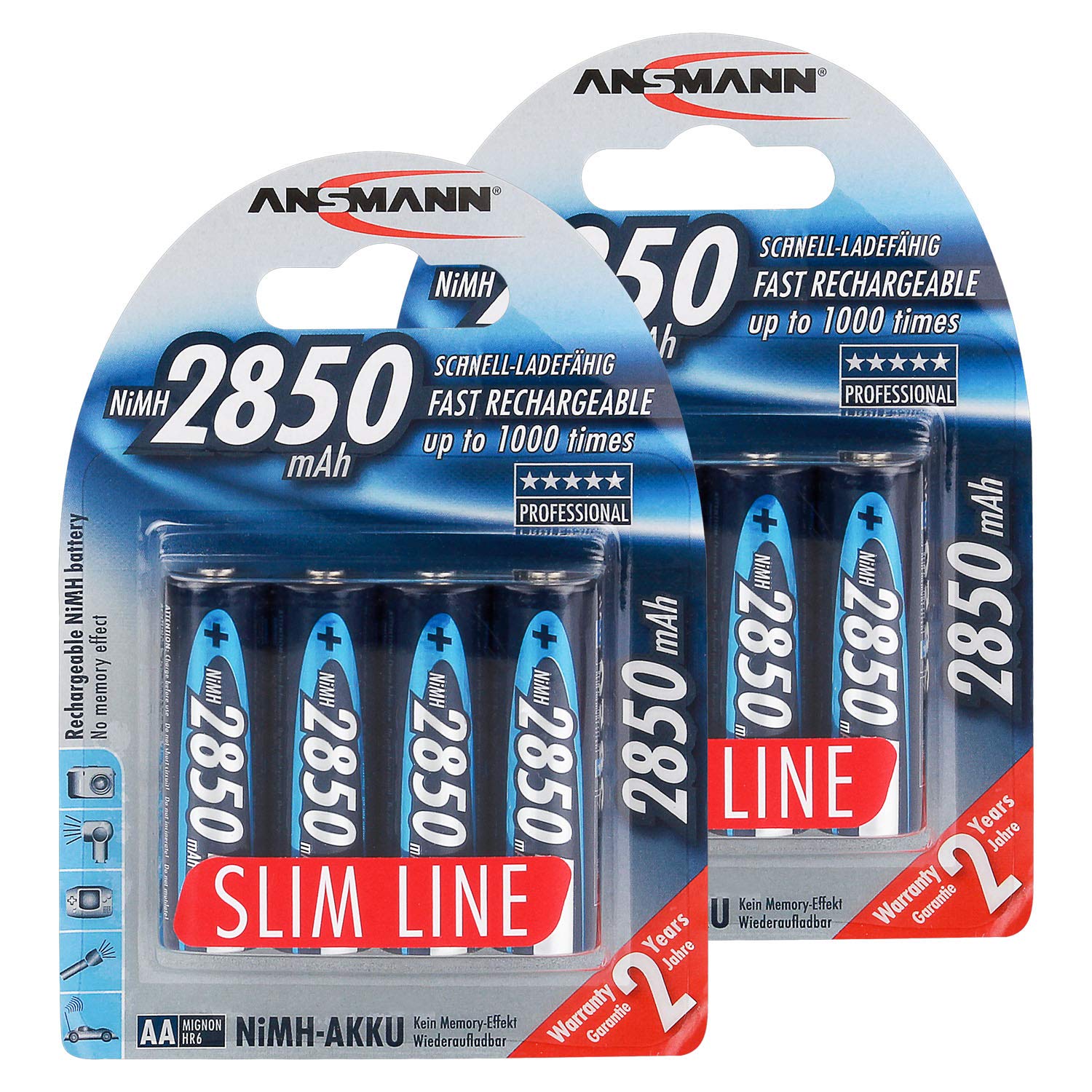 ANSMANN Rechargeable AA Batteries 2850mAh NiMH - High Capacity Double A Pre-Charged Batteries for Camera, Flashlight, Controller, Gamepad, Solar Light, Apple Mouse, Wireless Keyboard - 8 Pack - Perfect for Home, Office & Outdoor Gadgets