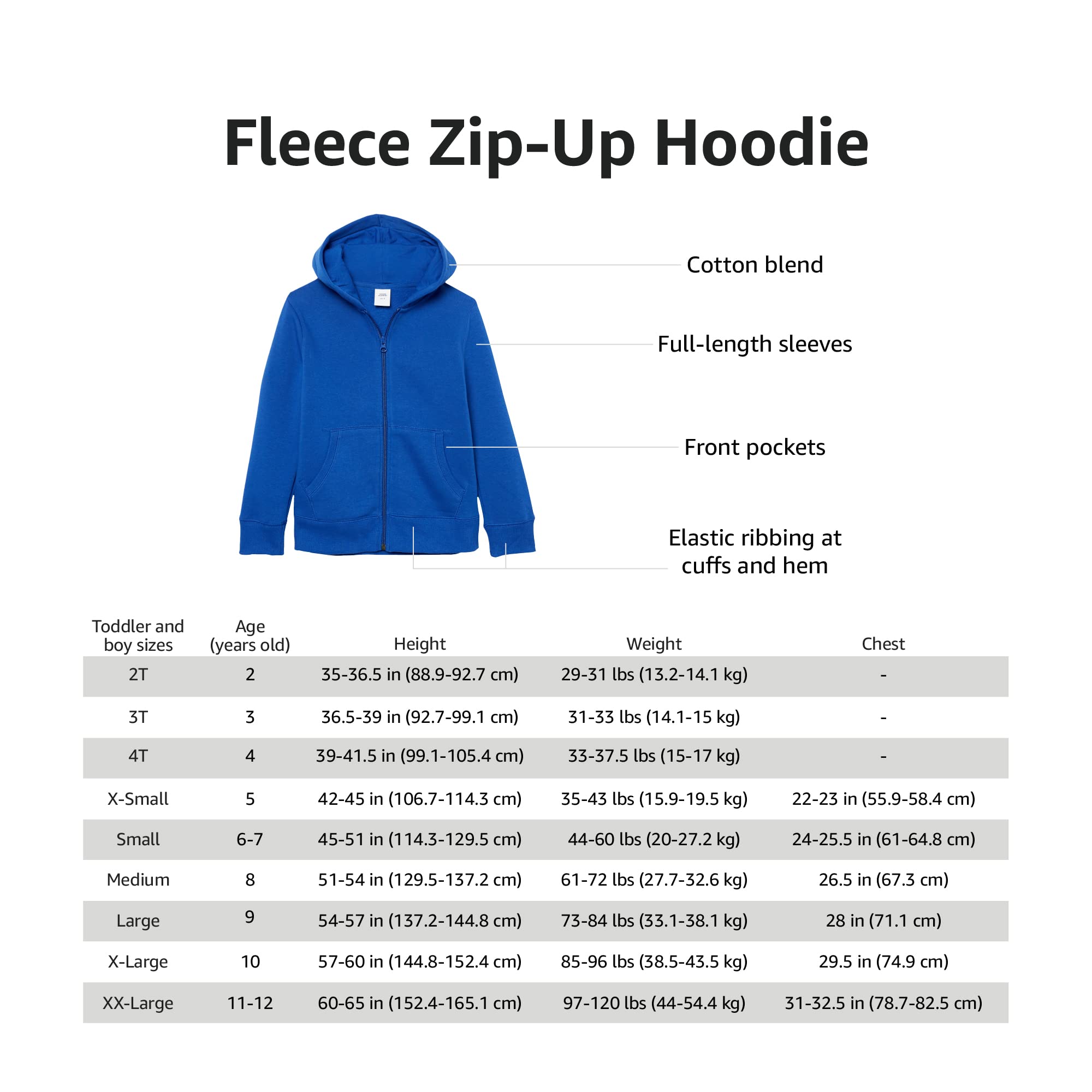 Amazon Essentials Boys Fleece Zip-Up Hoodie Sweatshirt - Warm & Cozy Pullover for Kids, Winter Outdoor Play & Casual Wear