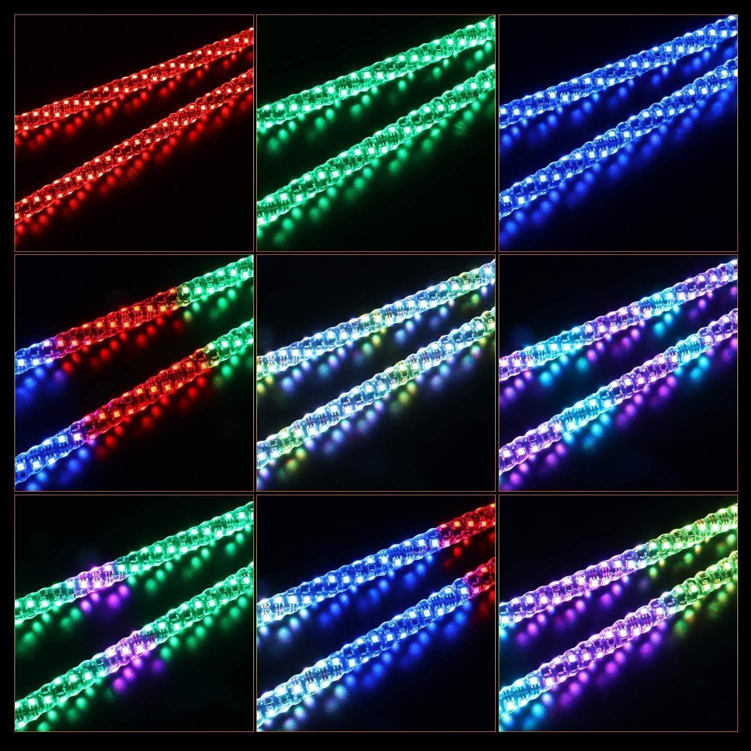 AKD 2Pcs 5FT RGB LED Whip Lights for UTV ATV SXS - Remote Control Spiral Chasing Lights with Flags | Compatible with Polaris RZR, Can-Am, Kawasaki, Honda, Yamaha | Perfect for Off-Roading, Night Rides & Boat Parties