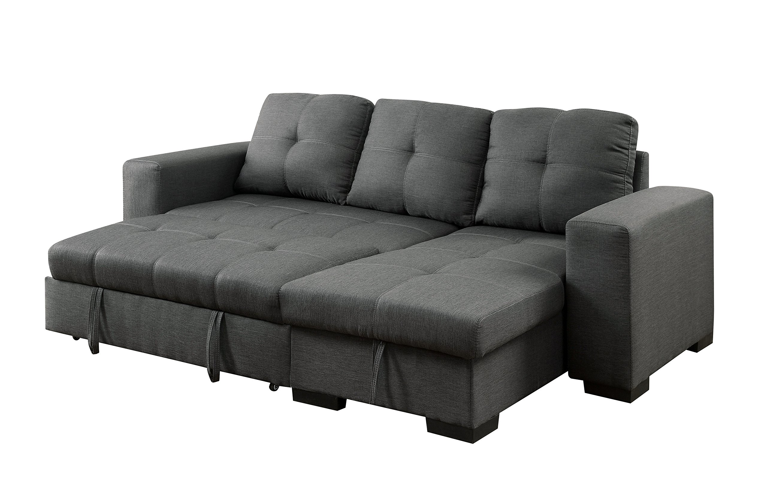 Furniture of America Charlton Modern Corner Sectional Sofa with Pull-Out Sleeper Bed, Gray - Perfect for Small Spaces & Guest Rooms