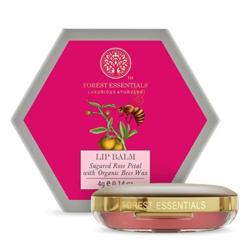Forest Essentials Luscious Lip Balm - Sugared Rose Petal | Hydrating & Nourishing Lip Care | Perfect for Dry Lips, Daily Moisturizing & On-The-Go Use