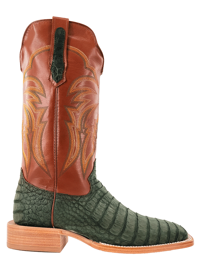 R.Watson RW2006 Men's Caiman Belly Western Boots - Nubuck Leather Olive Green Cowboy Boots for Riding, Country Wear & Outdoor Adventures