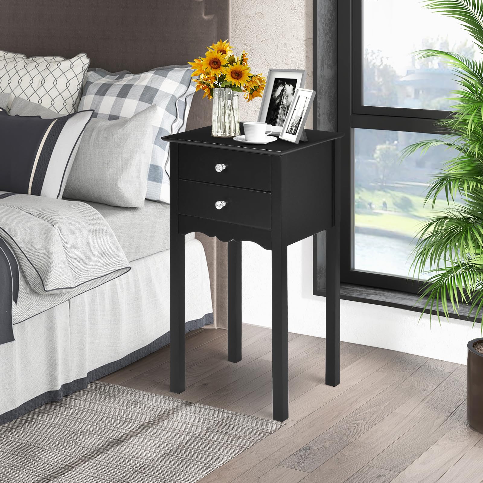 Giantex 2-Piece Set Black End Tables with 2 Drawers - Multi-Functional Nightstand, Side Table for Living Room, Bedroom & Home Decor - Perfect for Small Spaces, Storage & Accent Furniture