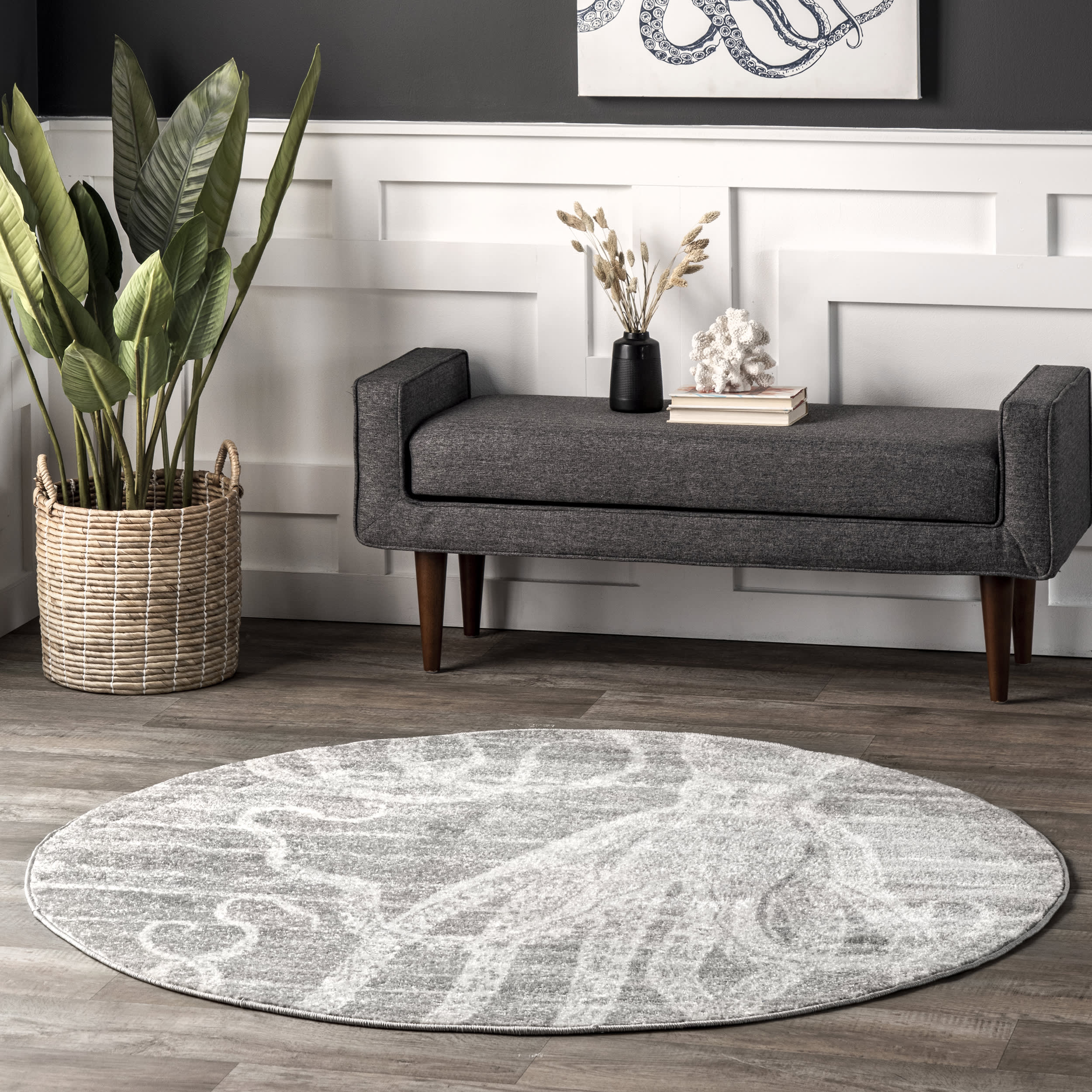 Stylish Faded Octopus Area Rug in Grey - Perfect for Living Room, Bedroom, or Kids' Playroom Decor