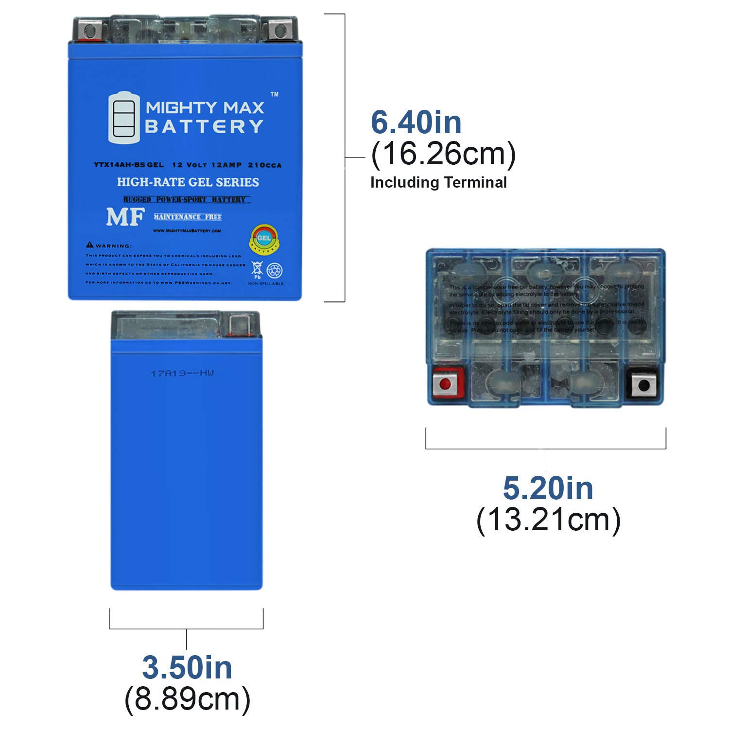 Mighty Max YTX14AH GEL Battery for Arctic Cat Panther 370 - 12V 14Ah Powersports Battery with 2A Charger - Perfect for Snowmobiles, ATVs & Motorcycles in Cold Weather Conditions