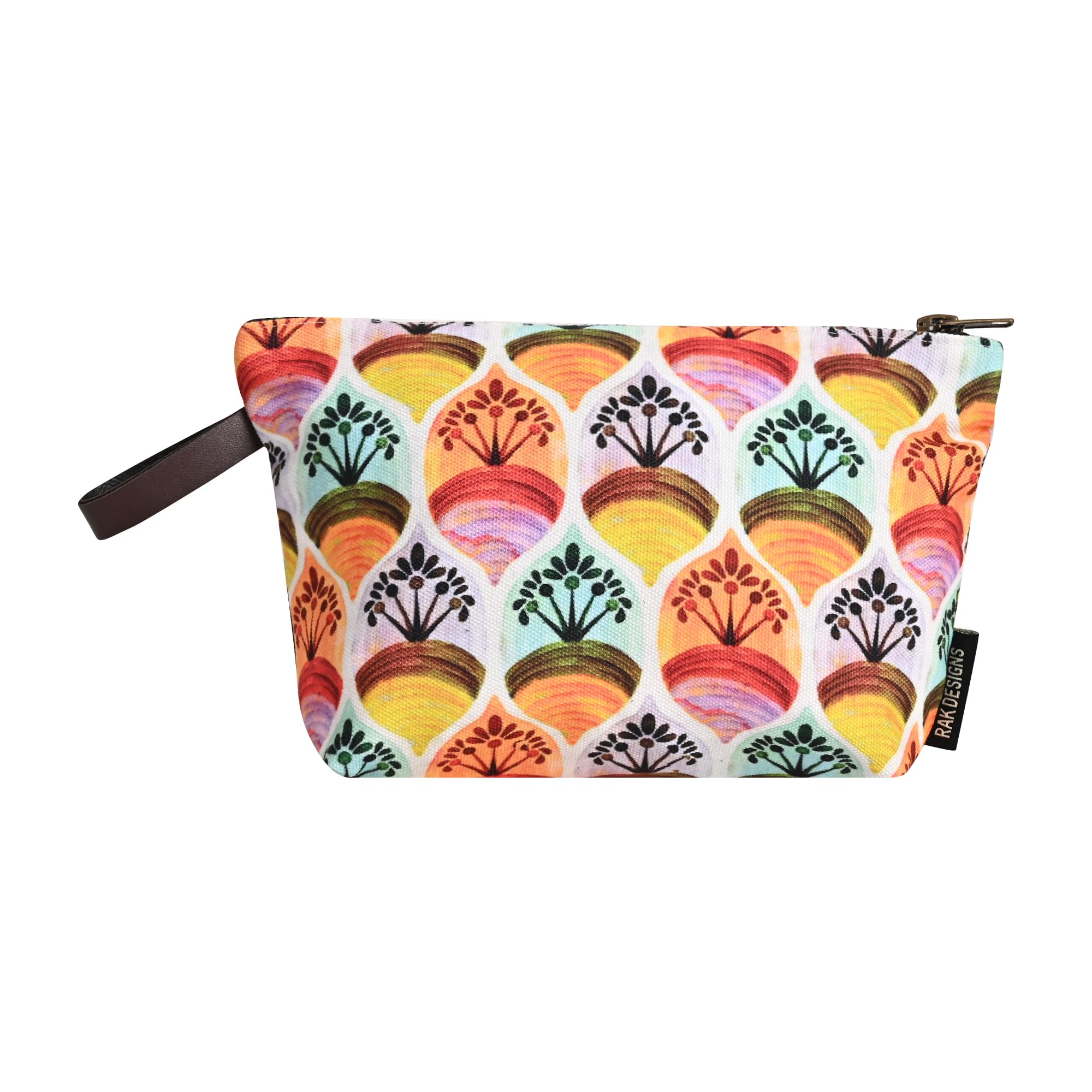 RAK DESIGNS Printed Cotton Canvas Cosmetic Bag for Women - Waterproof Makeup Pouch with Zipper Closure, Travel Toiletry Organizer for Cosmetics, Jewelry, AirPods, Earphones - Perfect for Daily Use, Gym, Vacation & Business Trips (5 Multi-Color Designs)