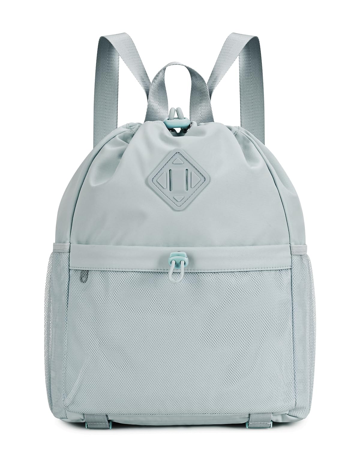 WANDF Water-Resistant Drawstring Backpack for Gym & Yoga - Sports Cinch Bag with Mesh Pocket & Yoga Mat Strap - Lightweight String Backpack for Men & Women (Grey) - Perfect for Workouts, Travel & Outdoor Activities