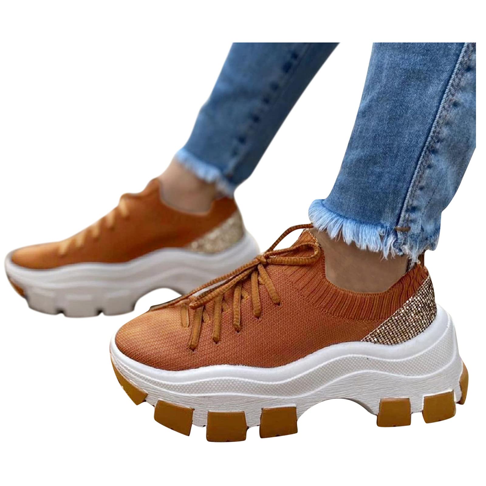 Saxizeo Women's Lightweight Running Shoes - Non-Slip Athletic Sneakers for Tennis, Sports & Walking | Comfortable Fashion Sneakers in Brown (Size 8) | Perfect for Gym, Workout & Daily Wear